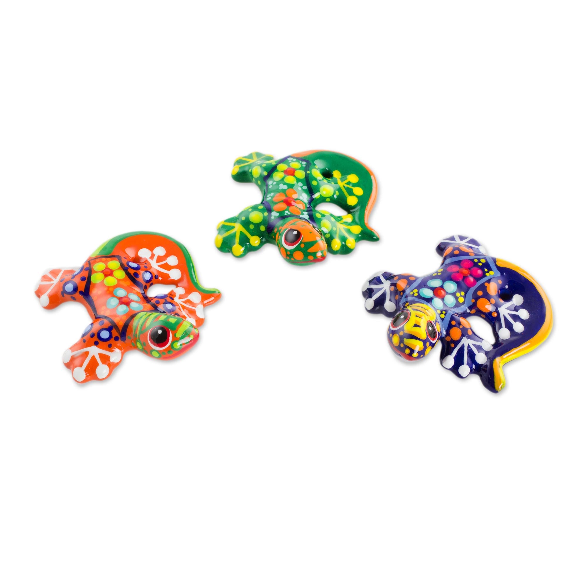 Premium Handpainted Ceramic Salamander Figurines - Vibrant Set of 3
