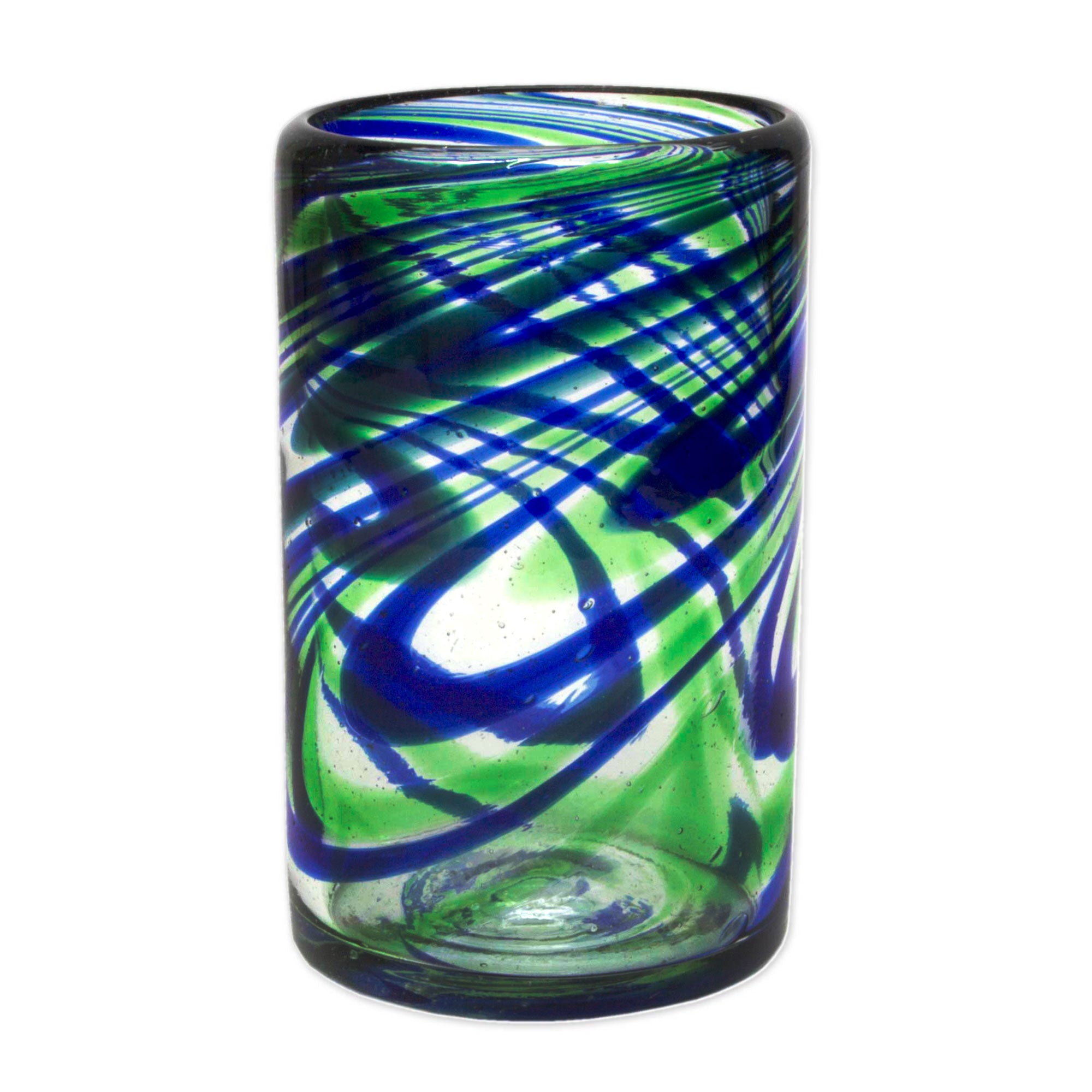 Premium Handcrafted Blown Glass Tumblers - Set of 6 in Vibrant Blue & Green