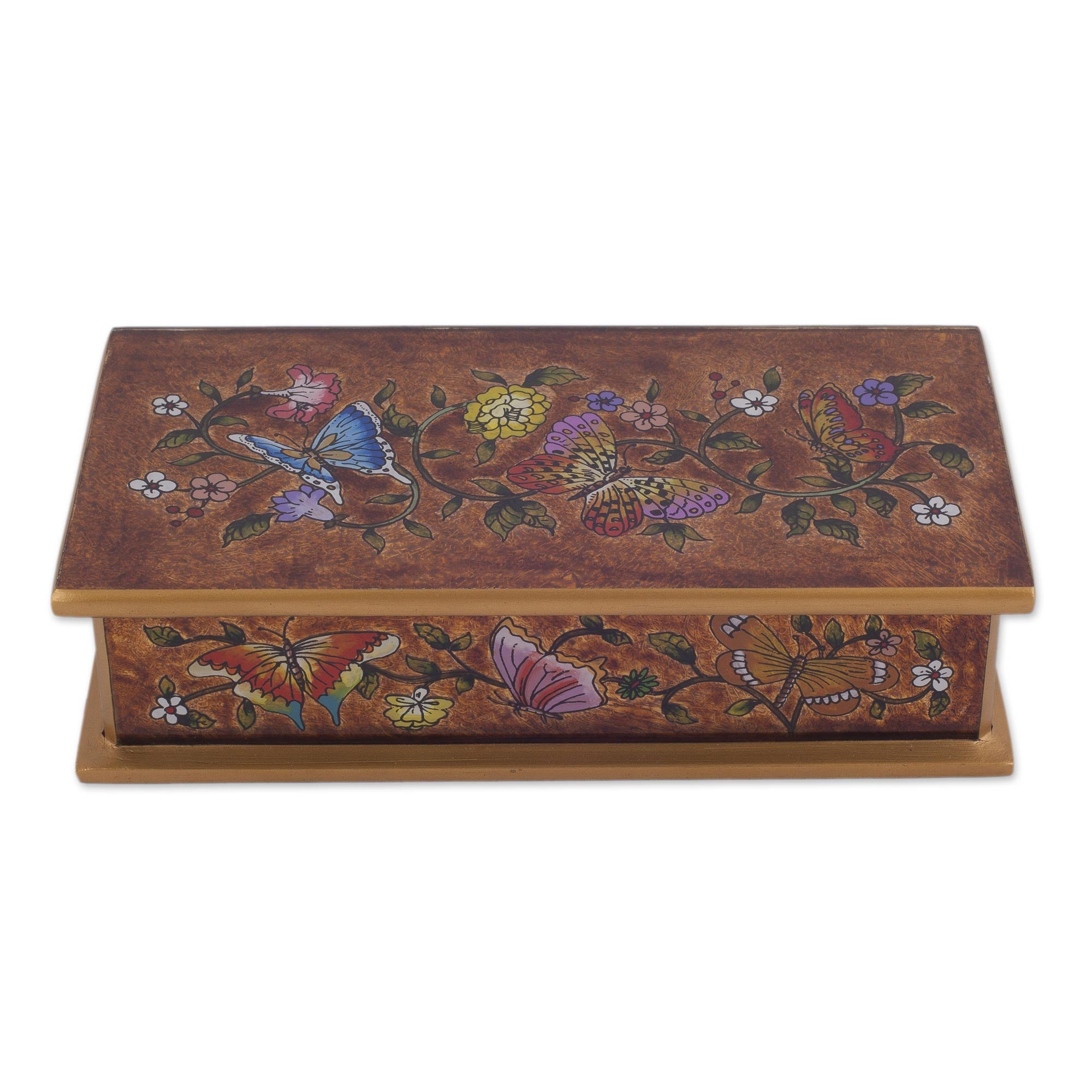 Premium Sepia Glass Butterfly Box - Handcrafted Wooden Storage