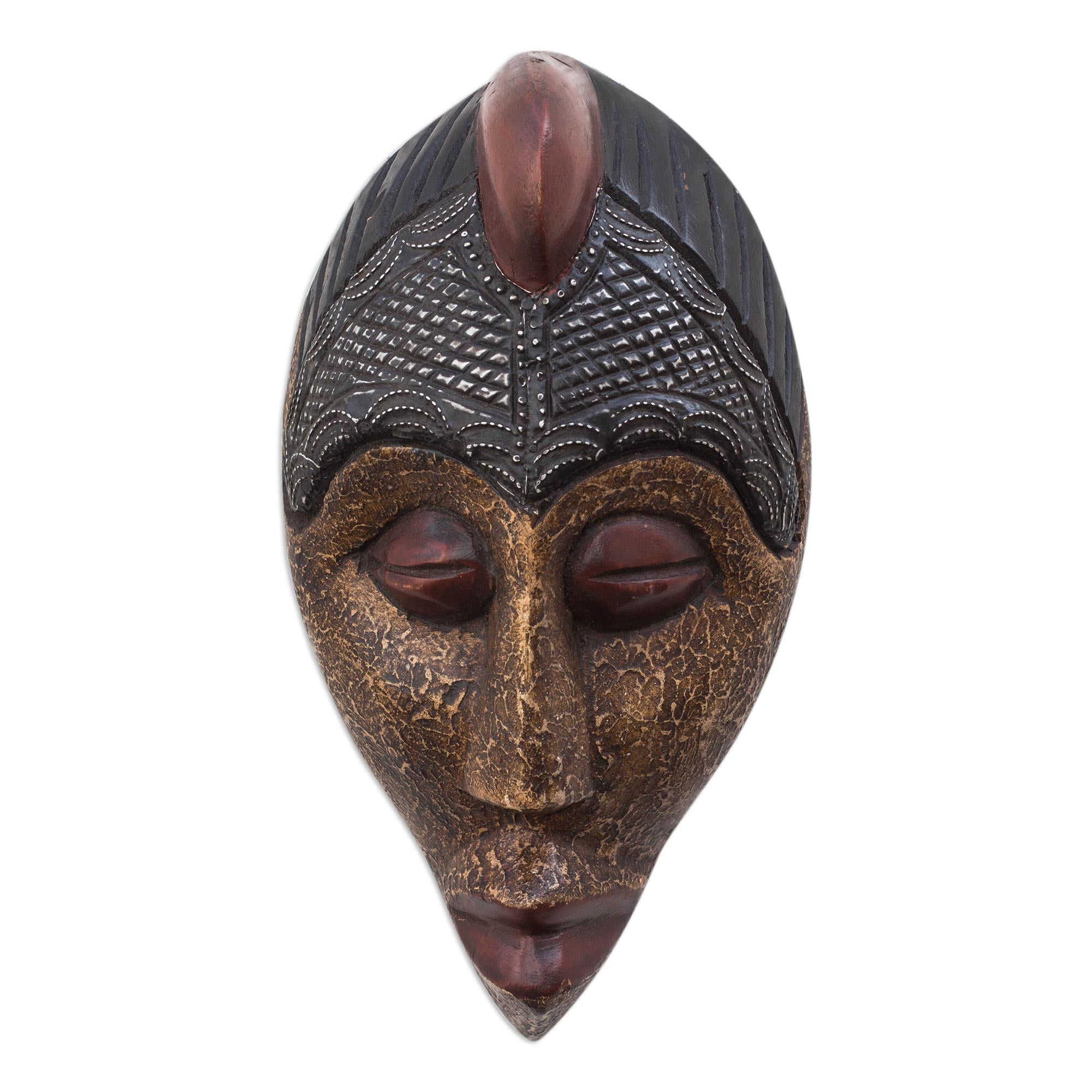 Premium African Wood Mask with Brass & Aluminum Accents – Handcrafted in Ghana