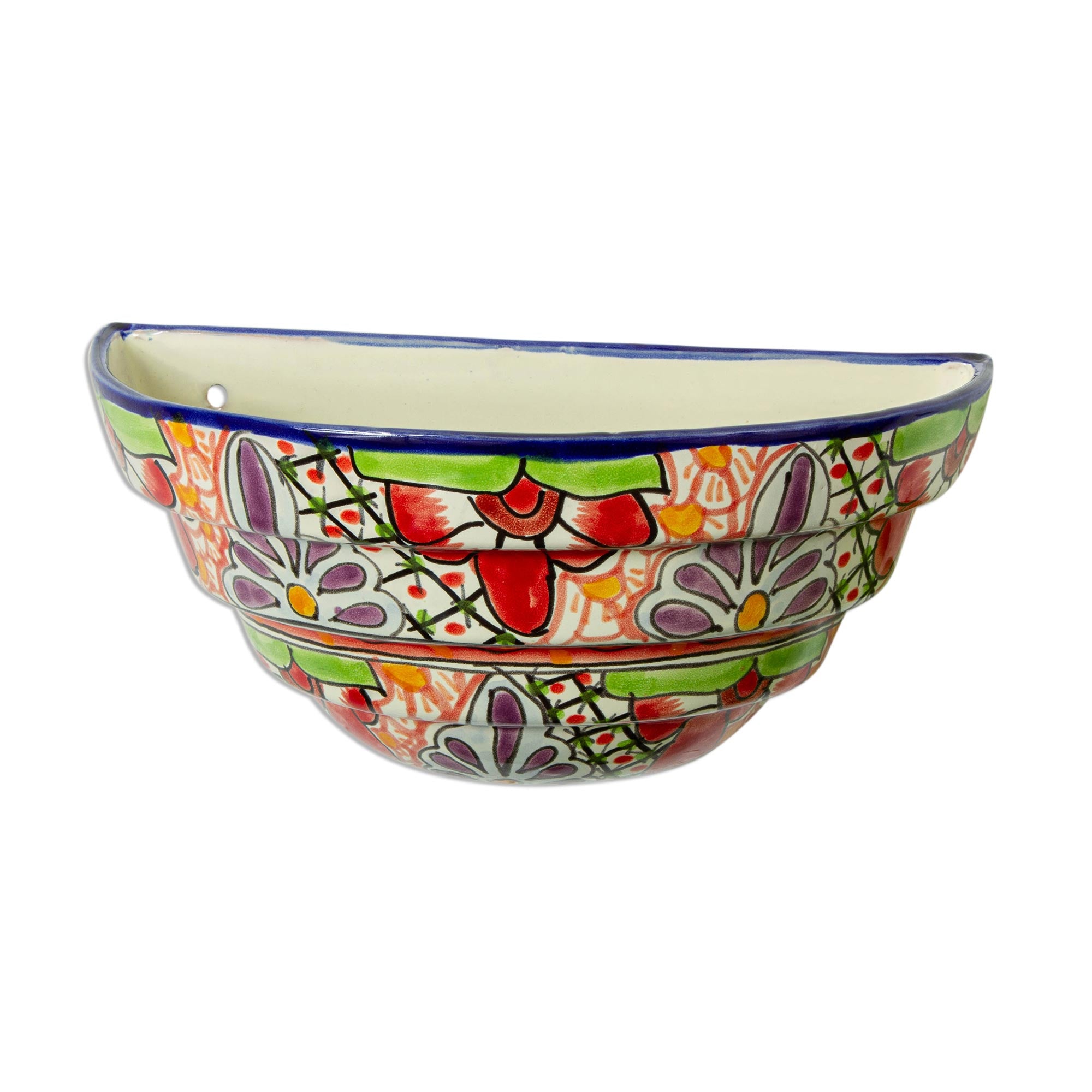 Premium Talavera Style Half Round Ceramic Wall Planter – Colorful Garden Decor