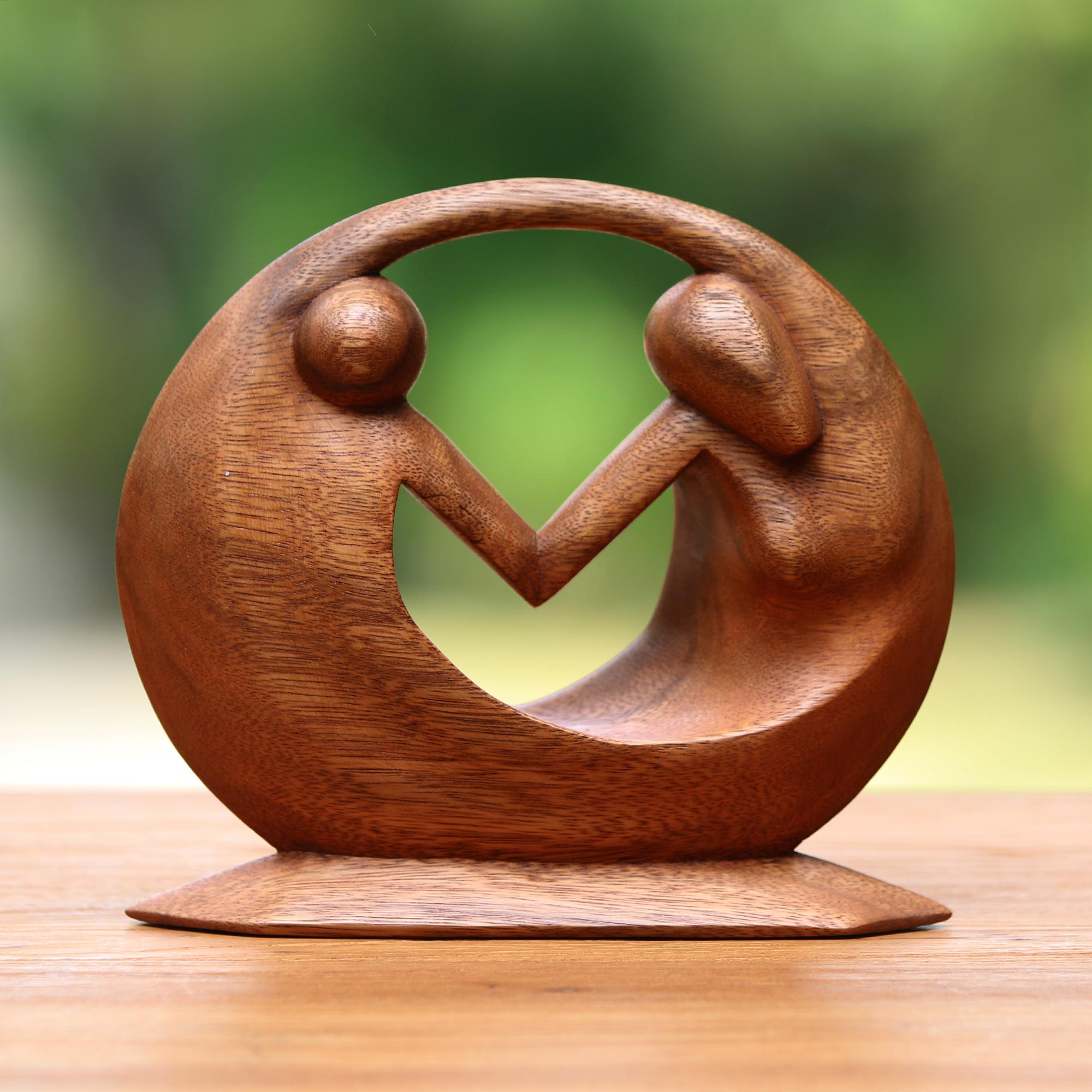Premium Suar Wood Peace Sculpture - Handmade Art Piece