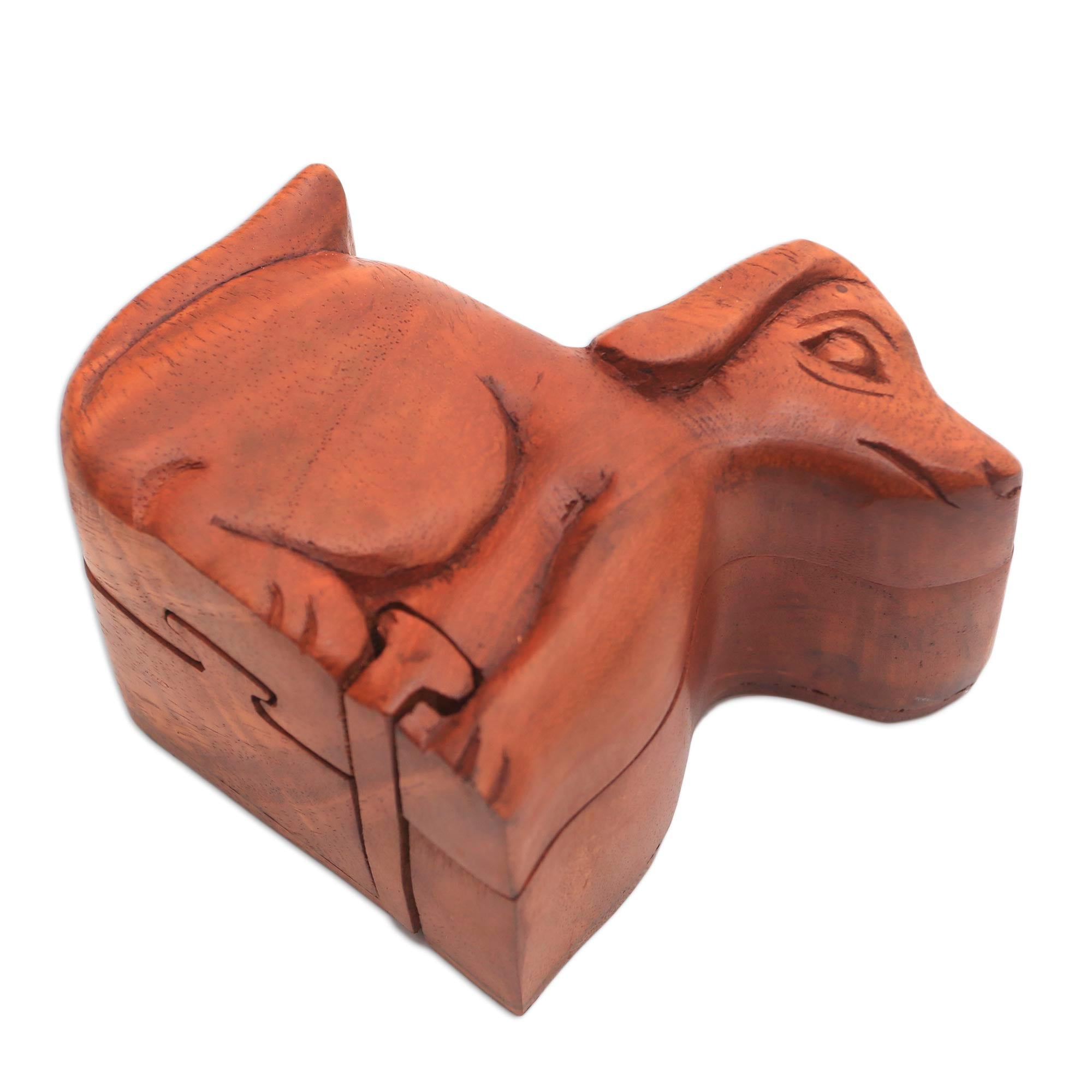 Premium Handcrafted Suar Wood Dog Puzzle Box - Bali's Artisan Treasure