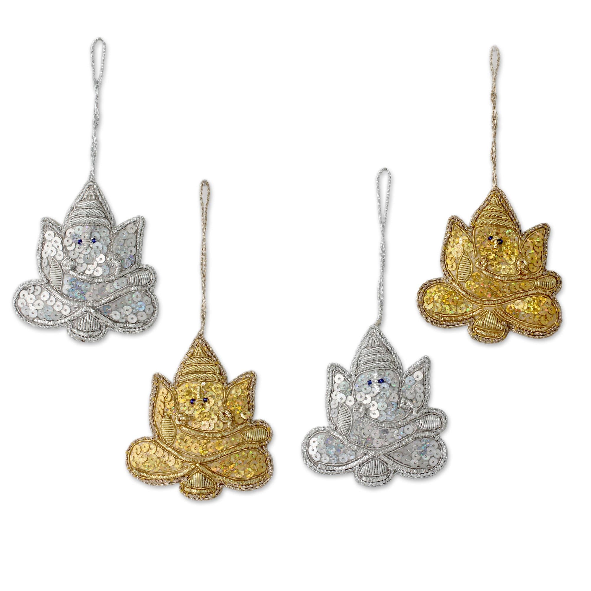 Premium Handmade Ganesha Glitter Ornaments - Set of 4