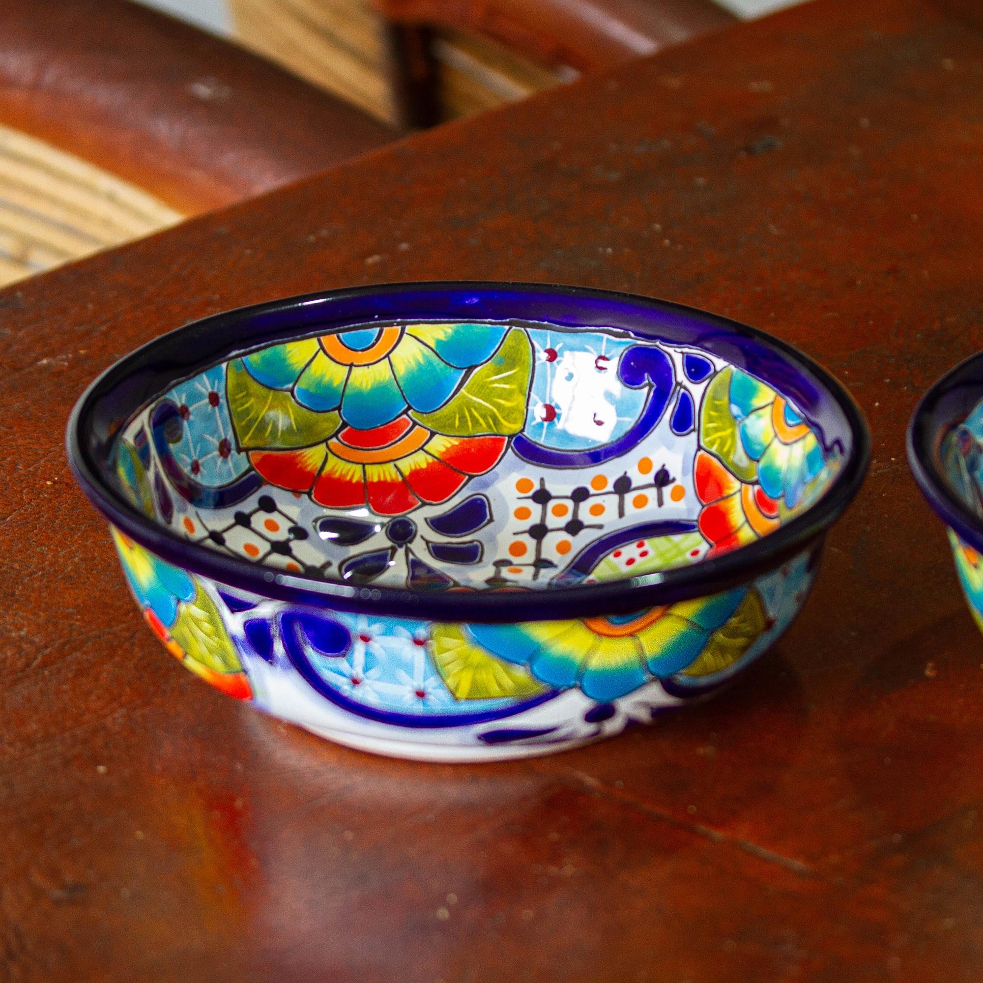 Premium Mexican Talavera Style Ceramic Snack & Serving Bowls - Handcrafted Pair