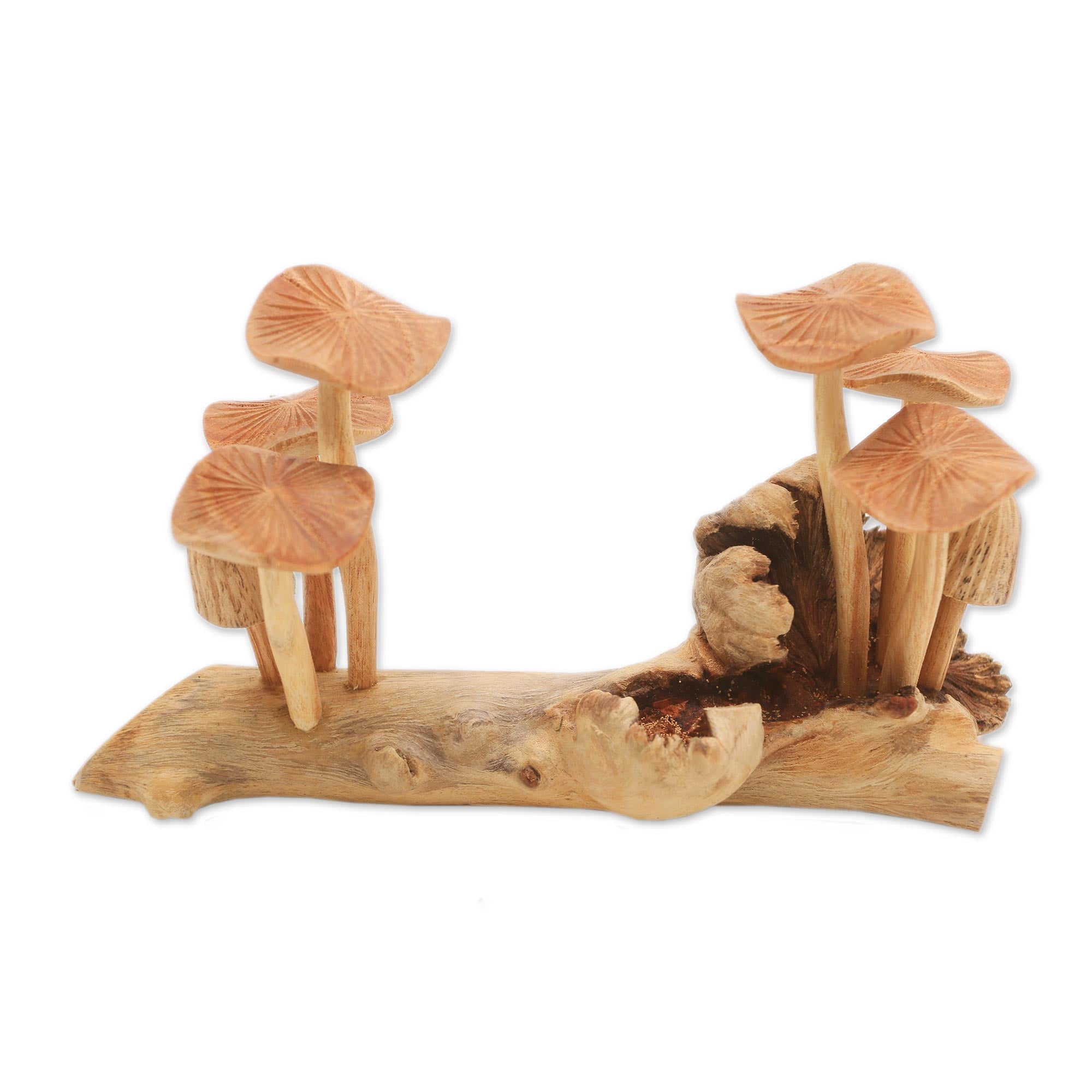 Premium Hand-Carved Mushroom Sculpture - Nature-Inspired Wood Art from Bali
