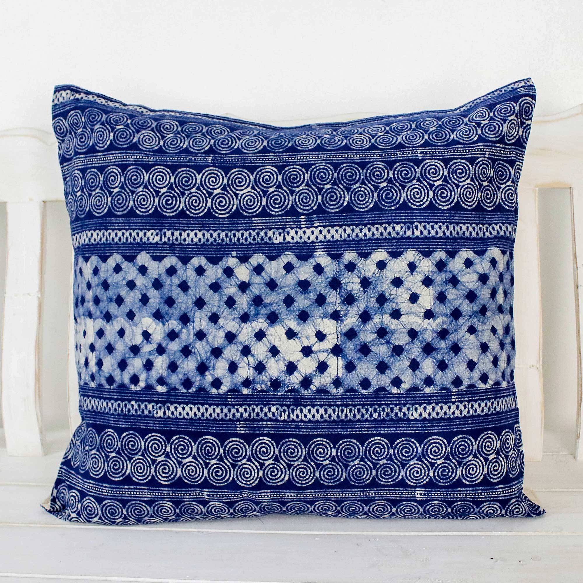 Premium Handcrafted Indigo Batik Cotton Cushion Cover – Modern Square Design