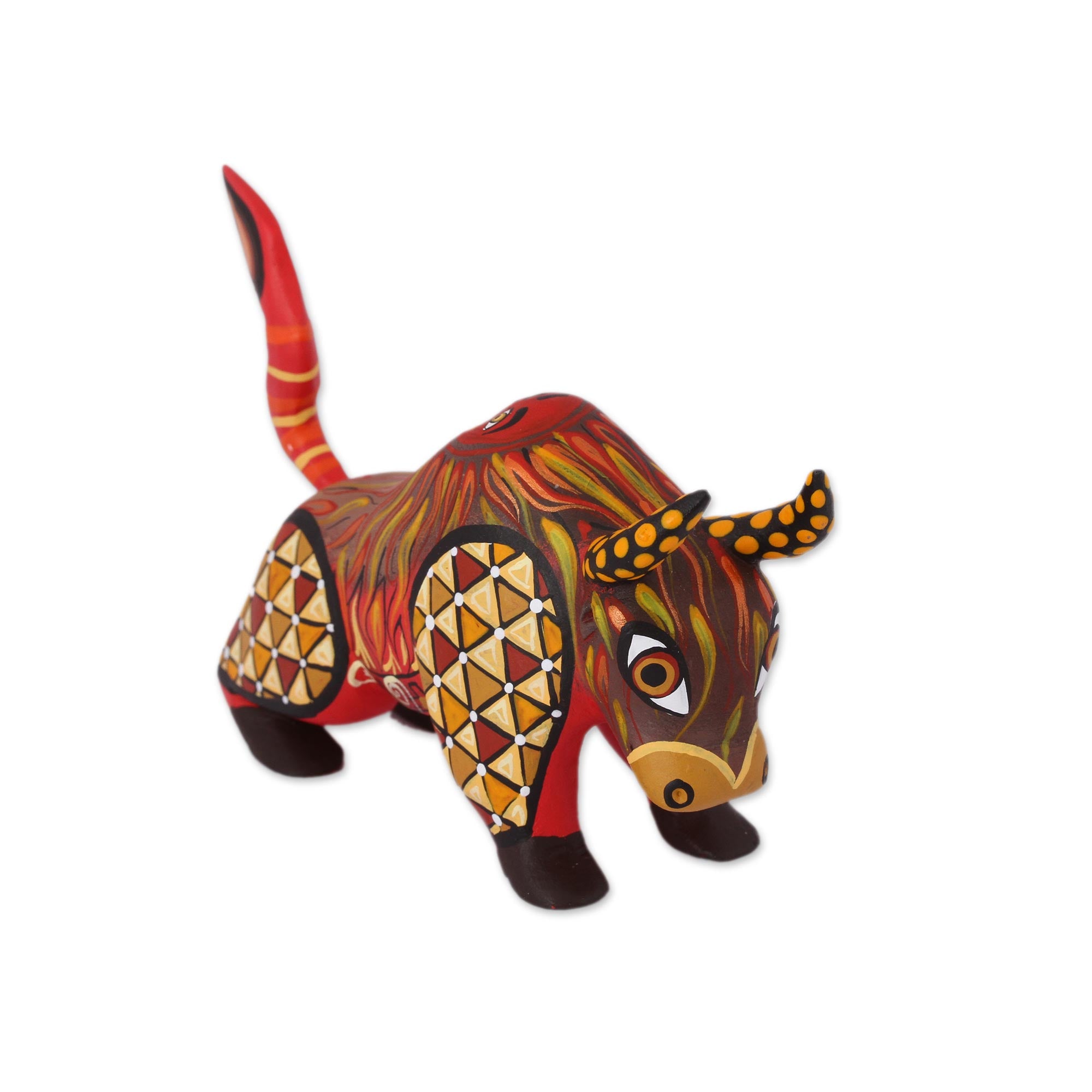 Premium Handcrafted Sun Force Orange Alebrije Bull - Multicolor Artisan Masterpiece