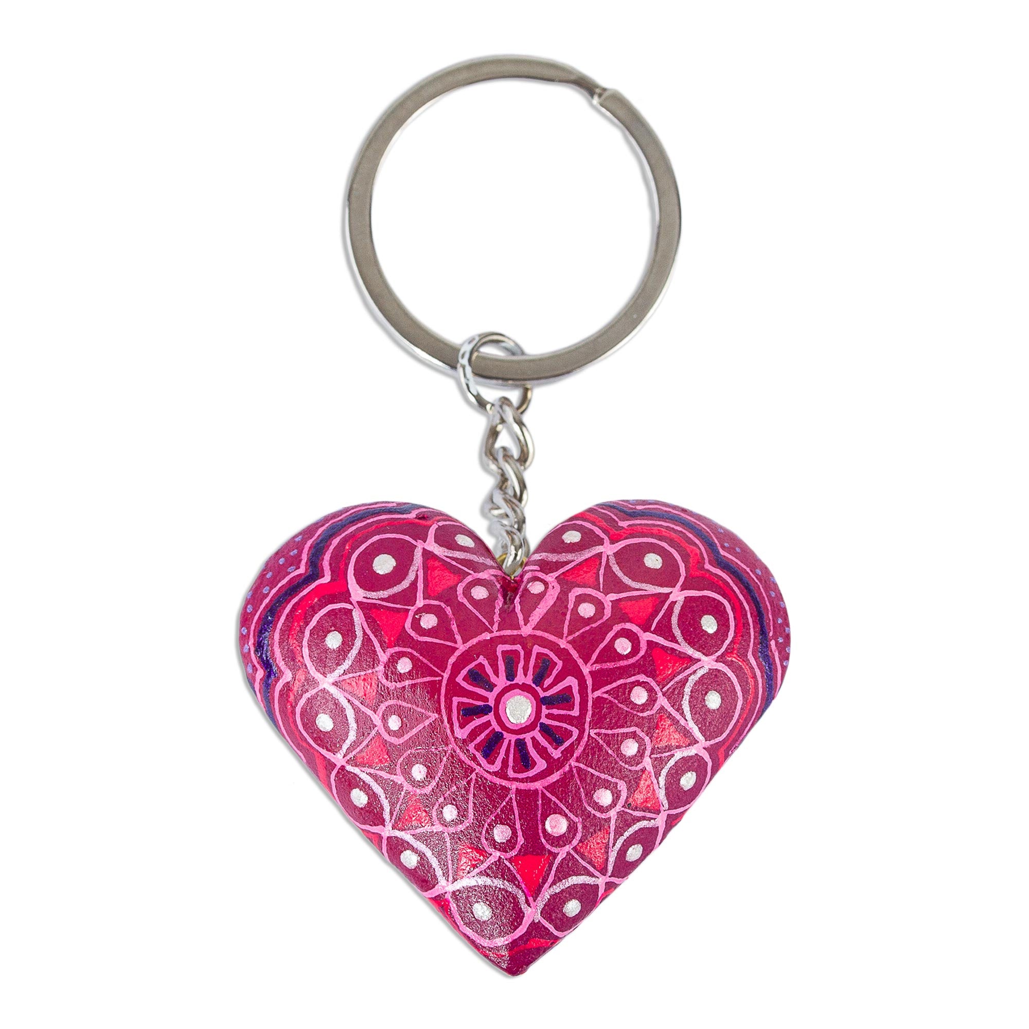 Premium Handcrafted Alebrije-Style Cherry Heart Key Fob - Unique Folk Art Design