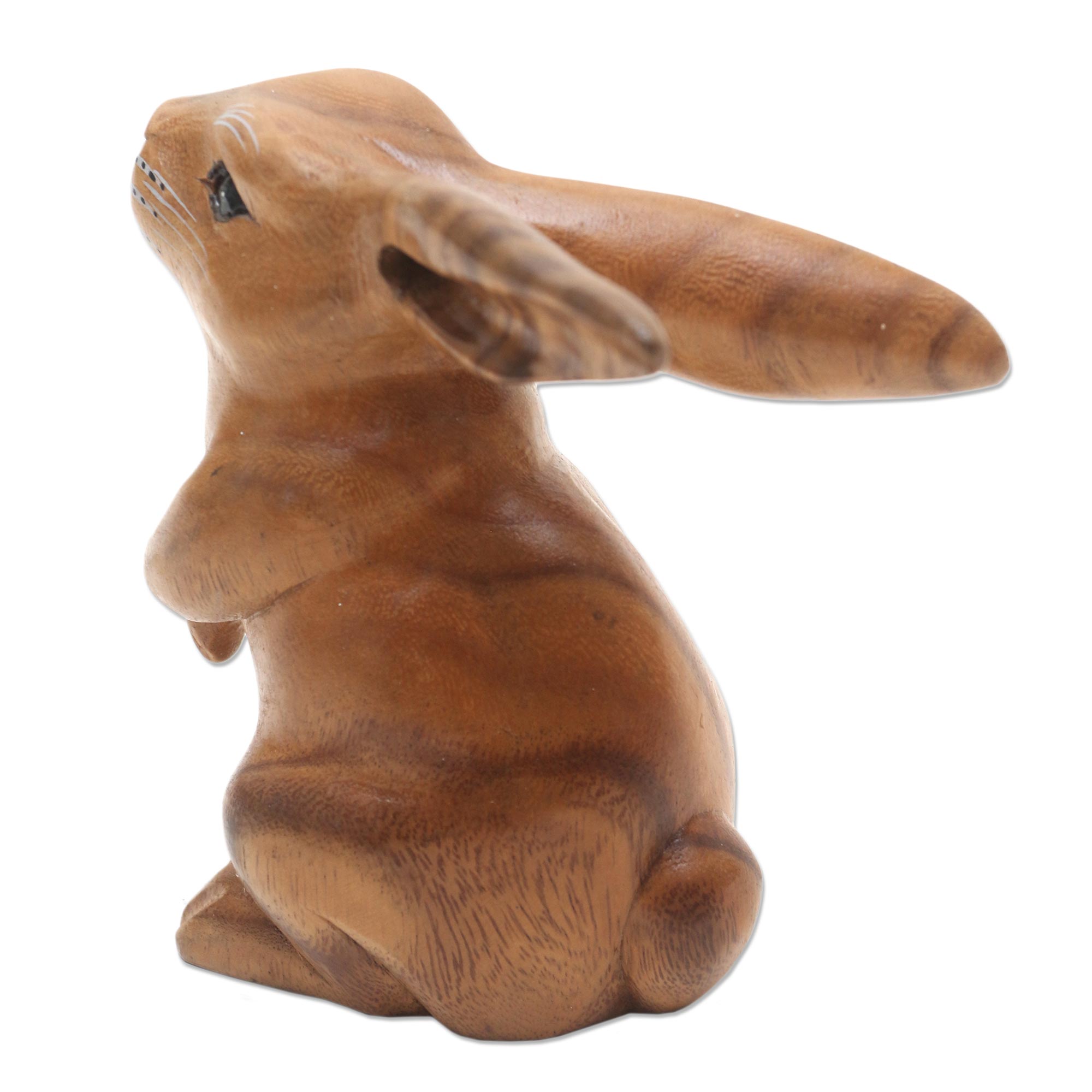 Premium Handcrafted Brown Bunny Sculpture - Adorable Suar Wood Rabbit