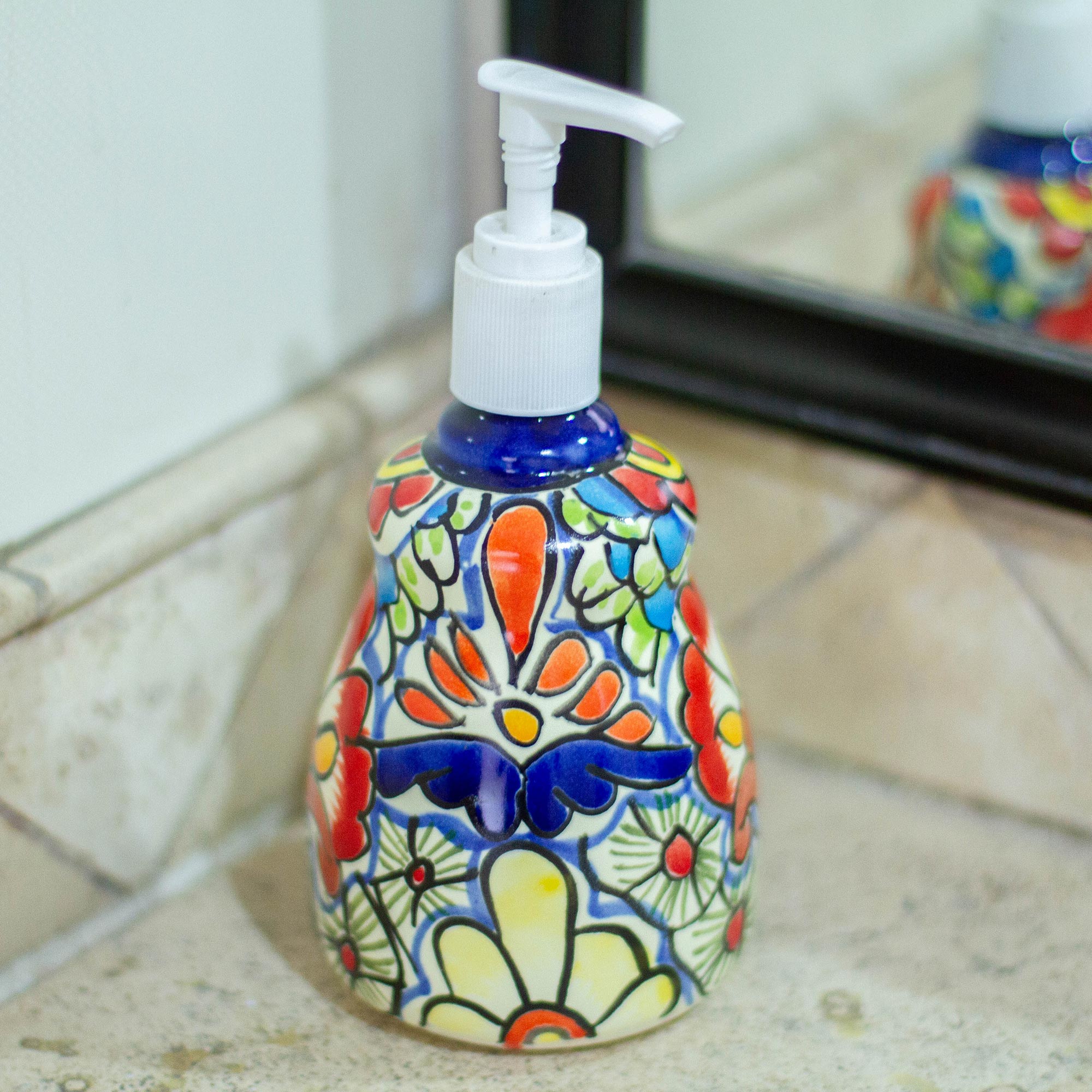 Premium Talavera Flowers Handmade Soap Dispenser - Upgrade Your Bathroom Decor