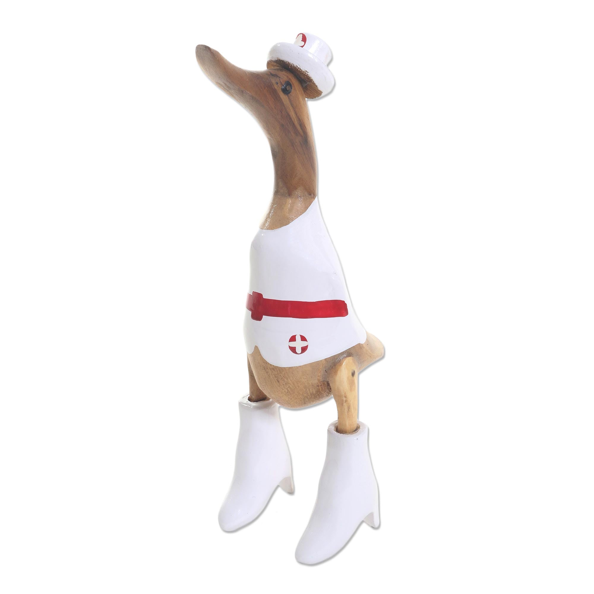 Premium Hand-Carved Nurse Duck Sculpture - Bamboo & Acacia Wood
