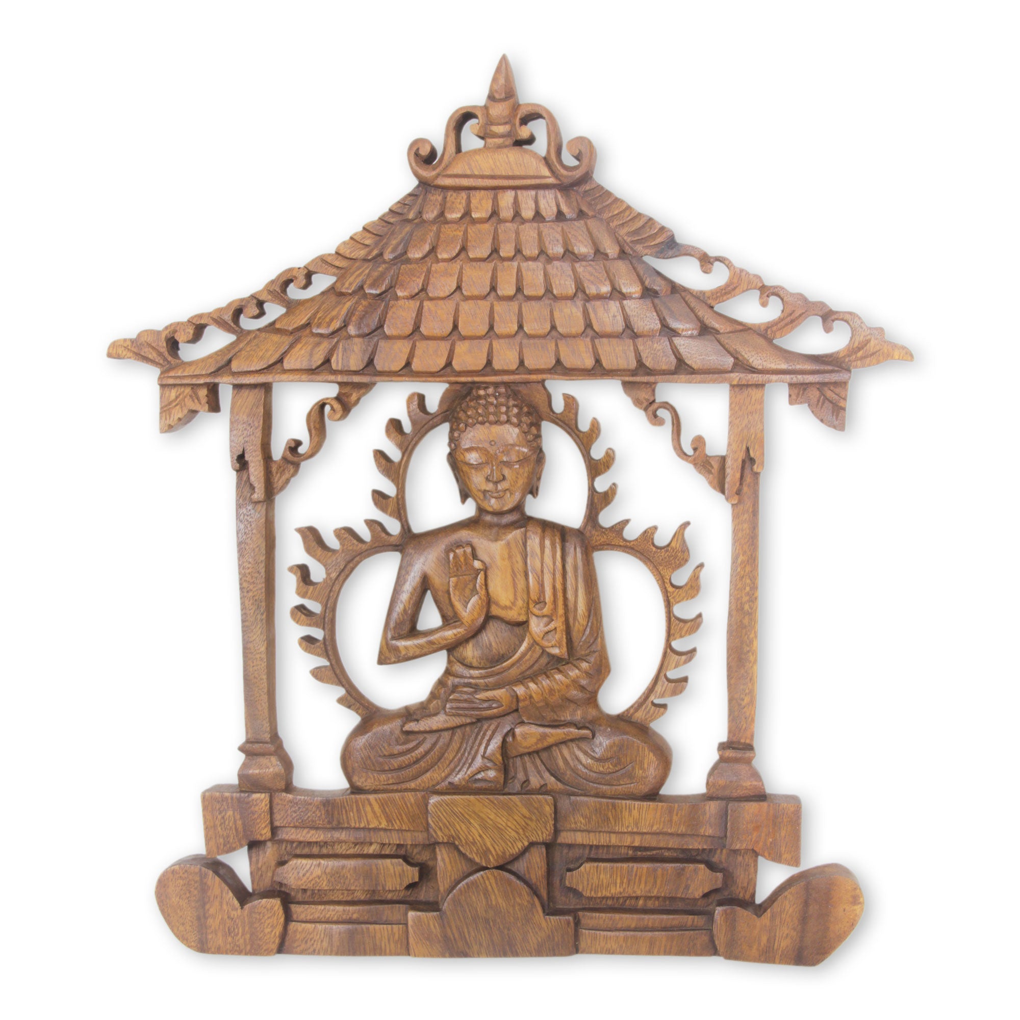 Premium Hand-Carved Buddha Wood Wall Art - Serene Meditation Sculpture