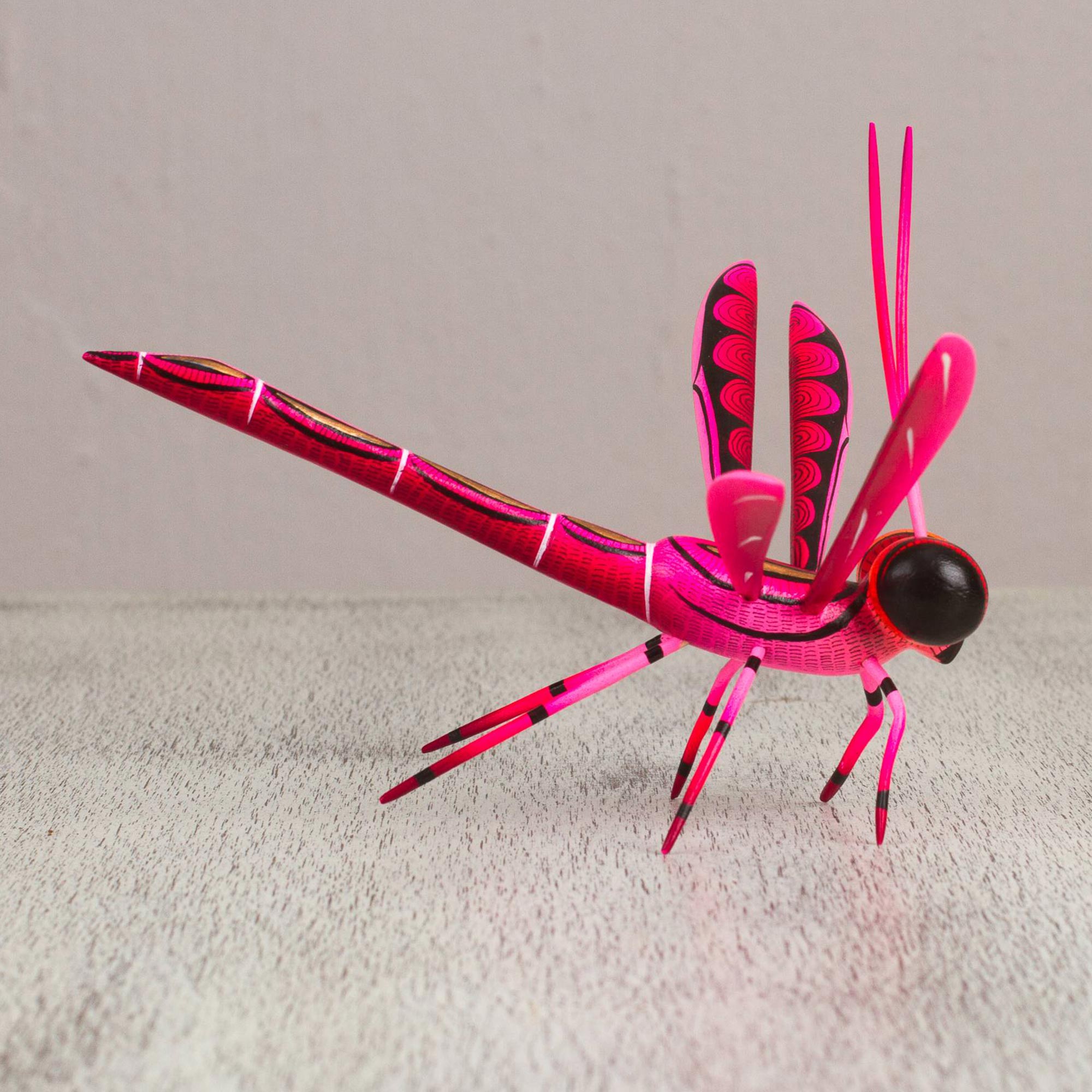 Premium Handcrafted Pink Copal Wood Dragonfly Sculpture – Sweet Freedom in Pink