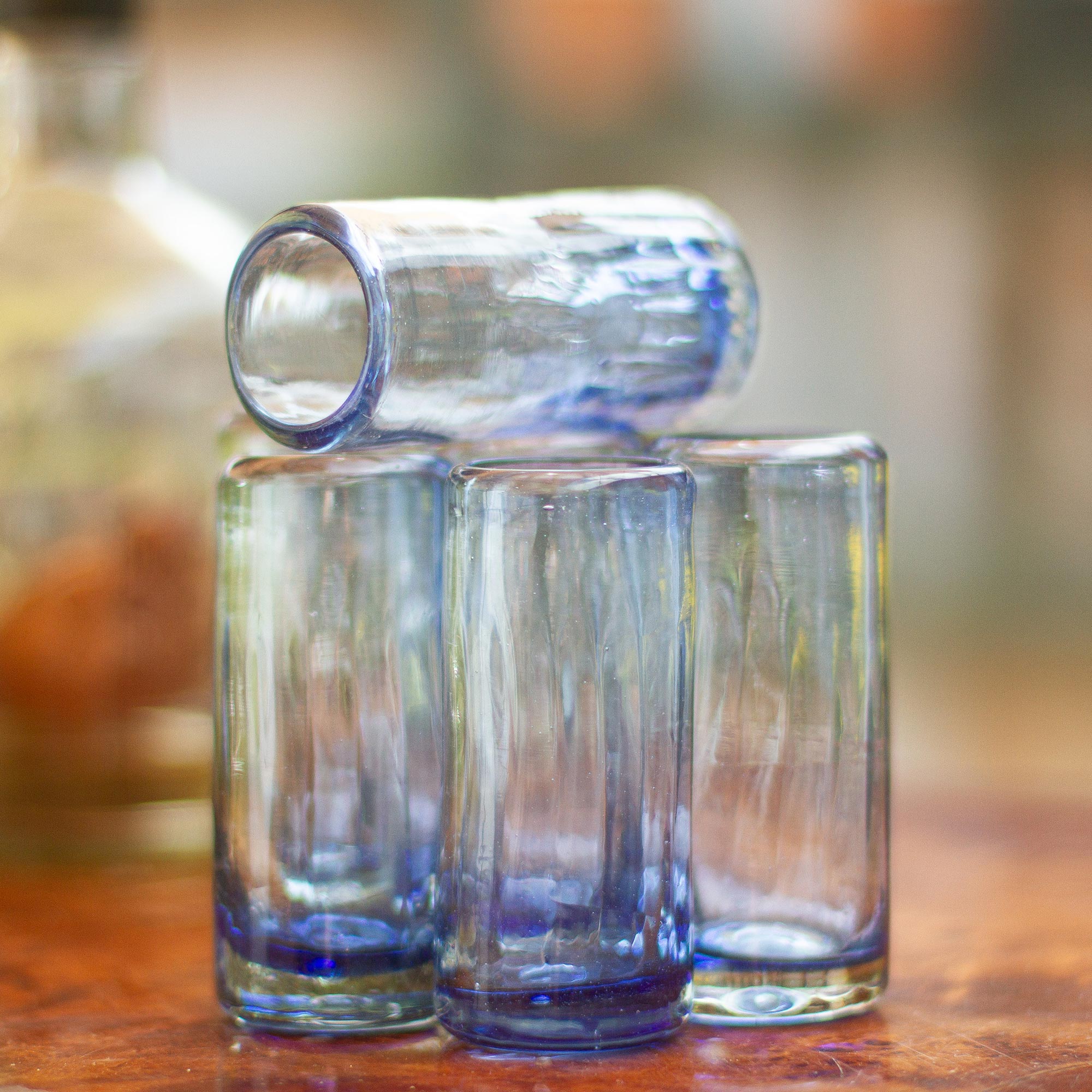 Premium Fiesta Azul Hand-Blown Glass Shot Glasses Set of 6 - Eco-Friendly & Unique