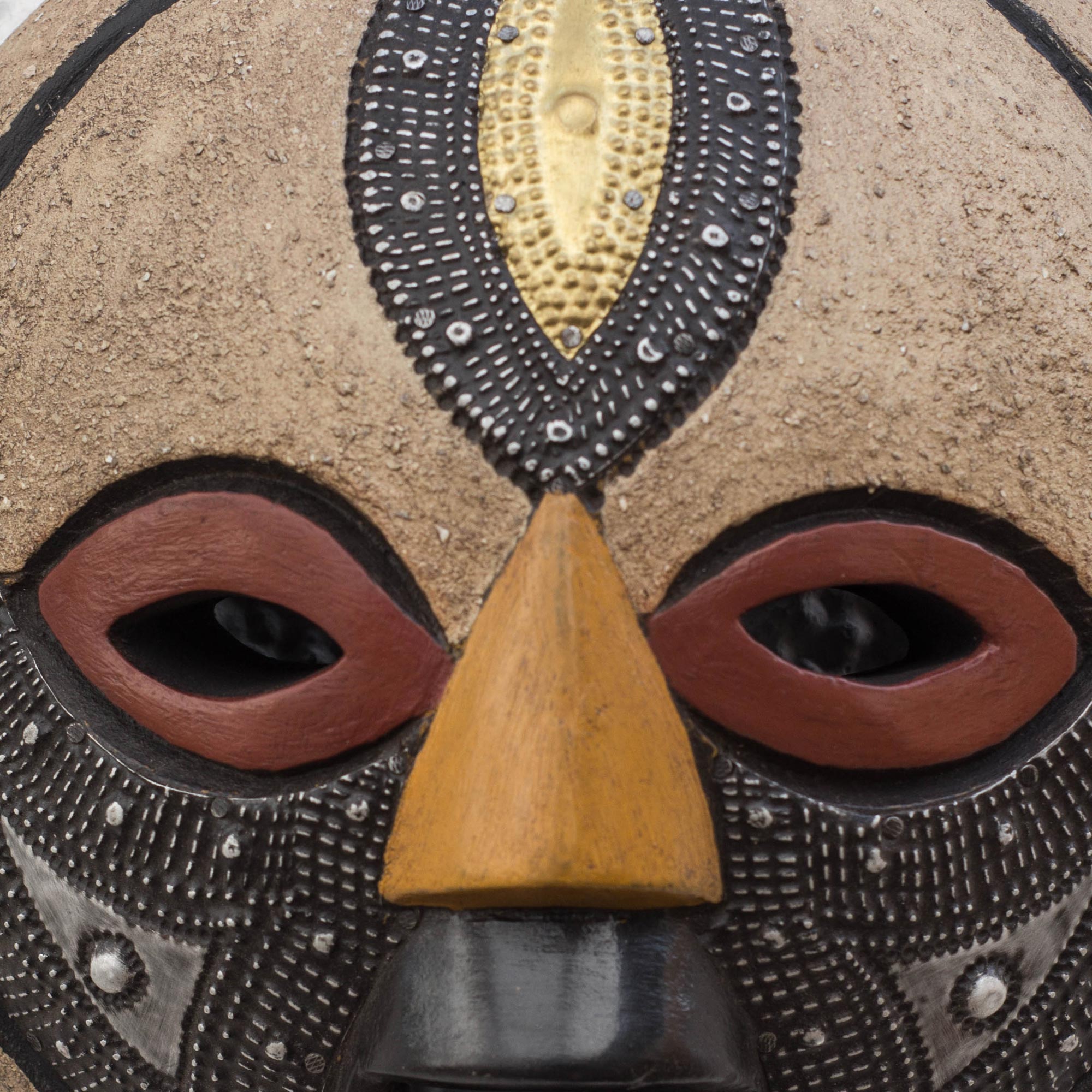 Premium Third Eye African Wood Mask with Brass & Aluminum Accents - Handcrafted Wall Decor