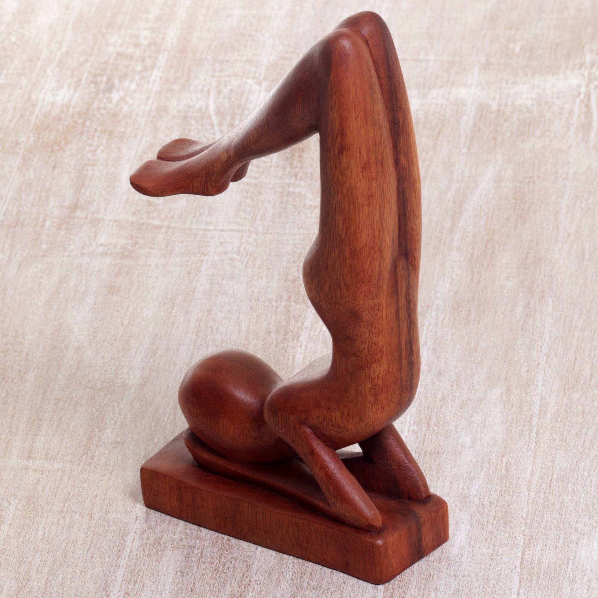 Premium Handmade Sirsasana Yoga Statuette – Brown Suar Wood Art Piece