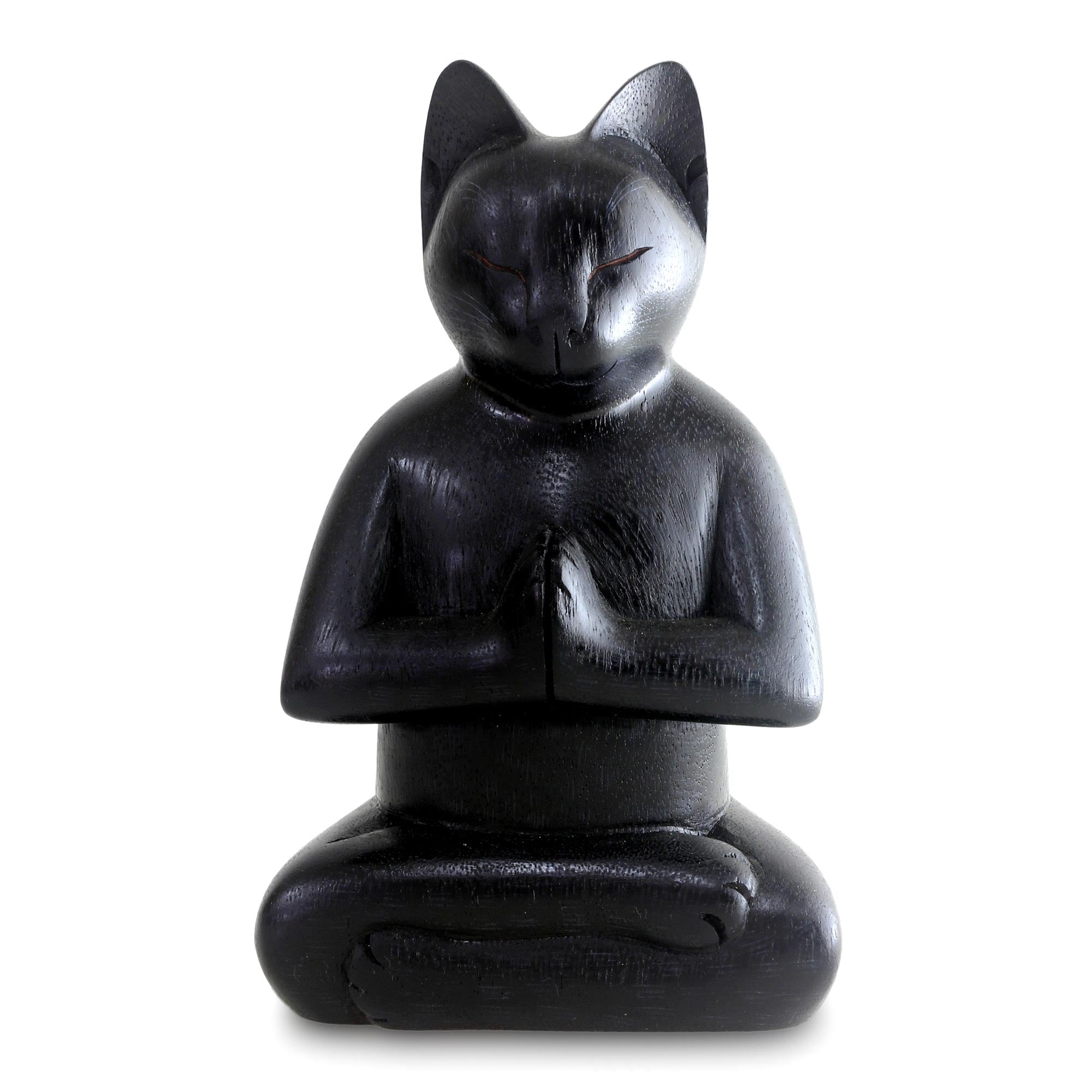 Premium Black Cat Meditation Sculpture - Handcrafted Art Piece