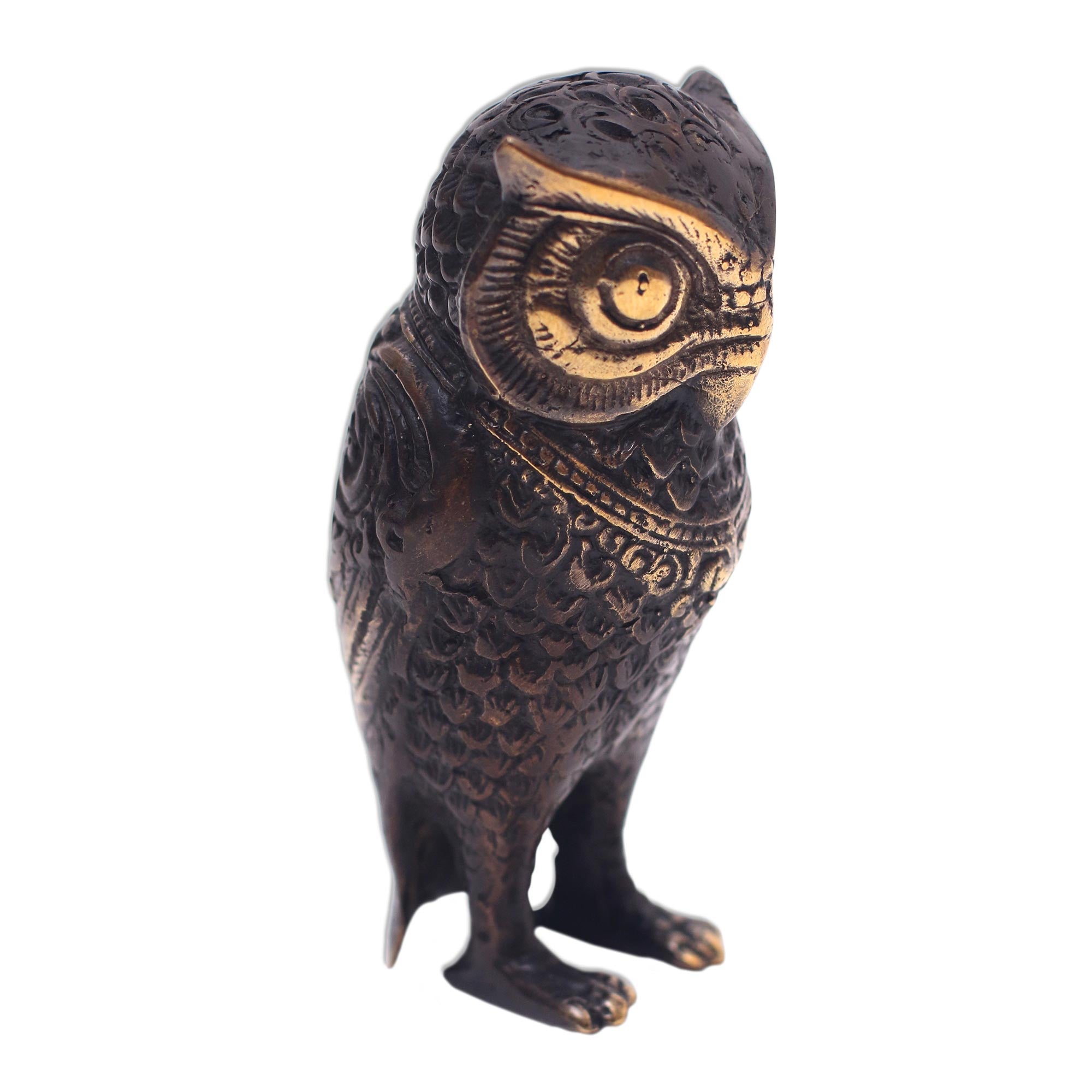 Premium Antiqued Bronze Owl Figurine - Handcrafted in Bali by Artisan Adi Noviantara