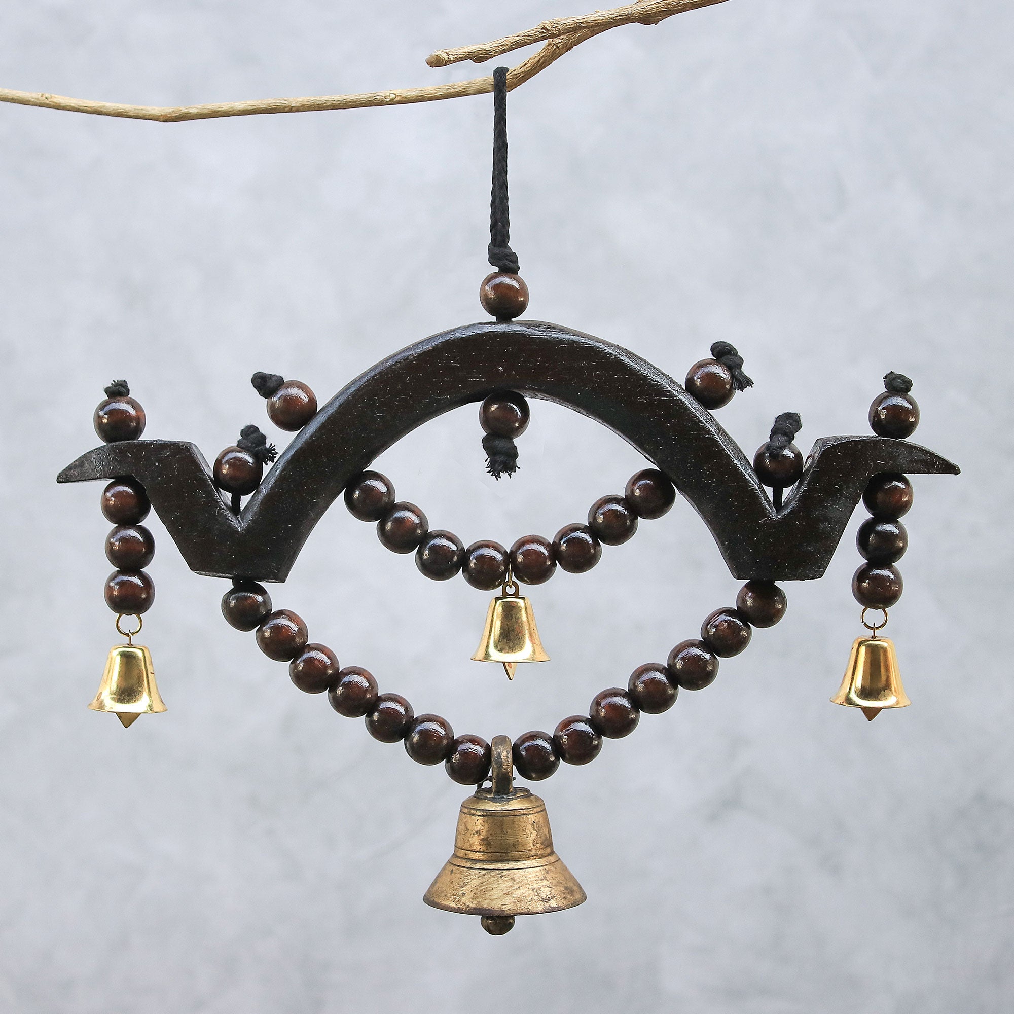 Premium Handcrafted Raintree Wood Bell Mobile – Inspired by Thai Countryside