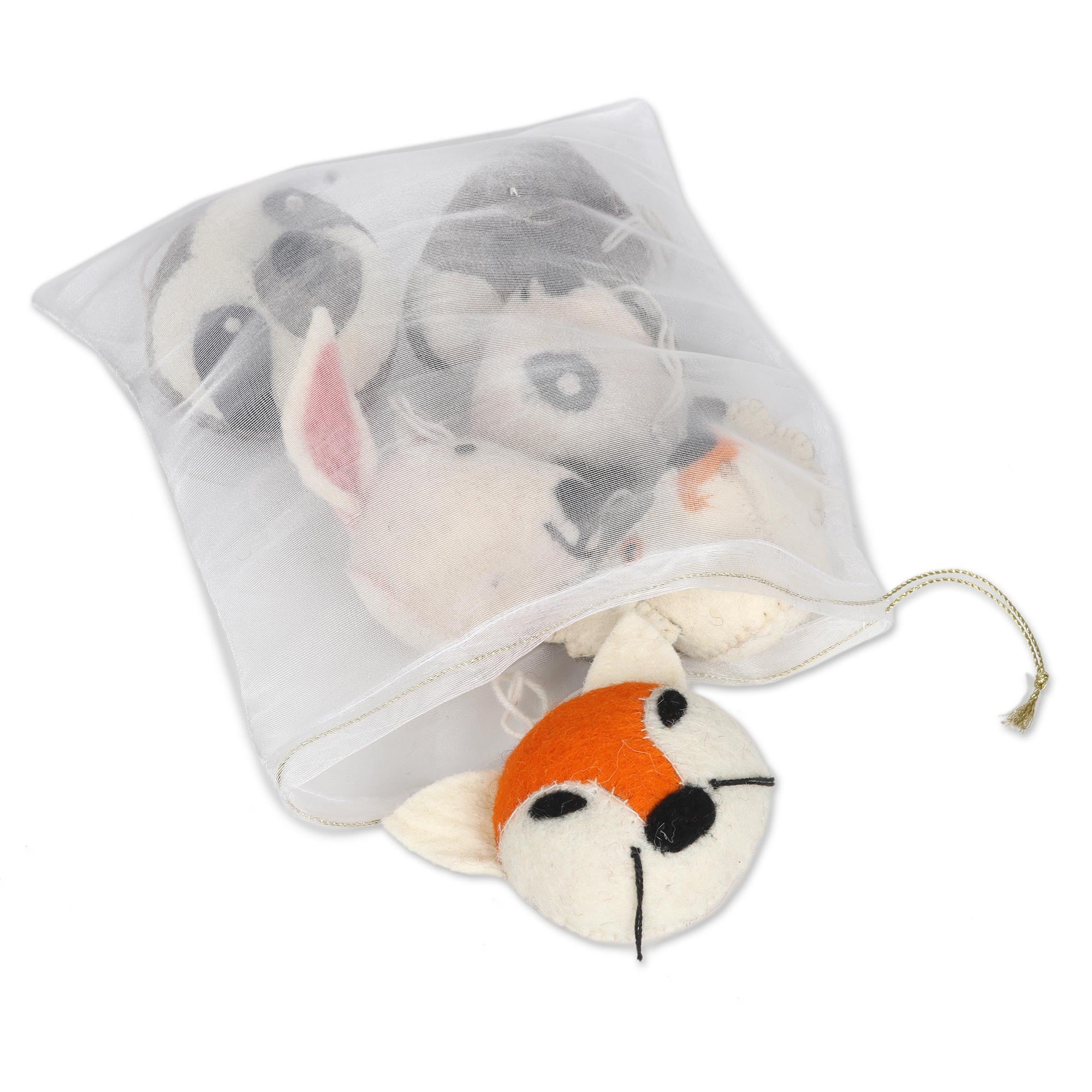 Premium Handcrafted Animal Face Wool Felt Ornaments - Set of 6 (Happy Animals Collection)