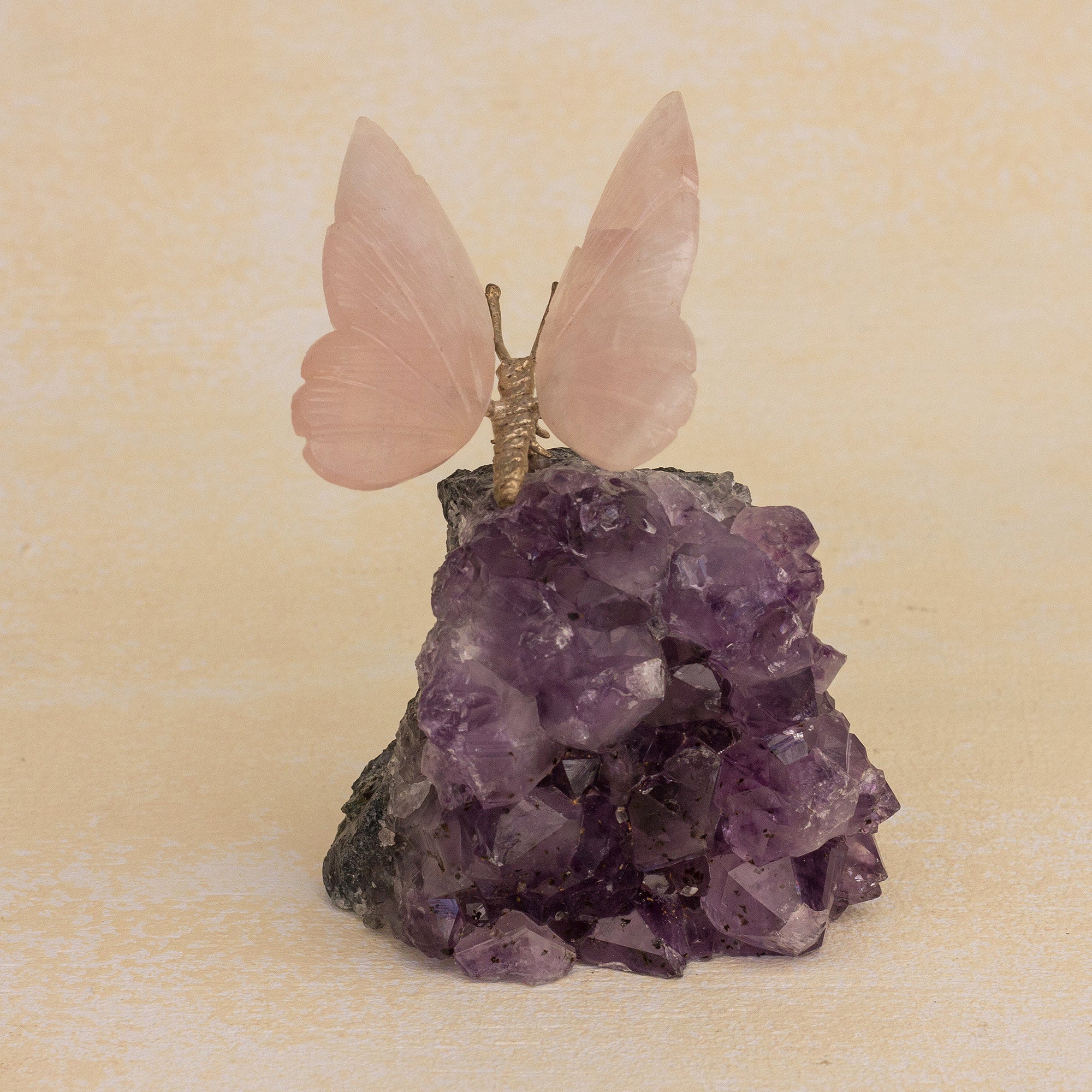 Premium Rose Quartz Butterfly & Amethyst Crystal Figurine - Ultimate Elegance