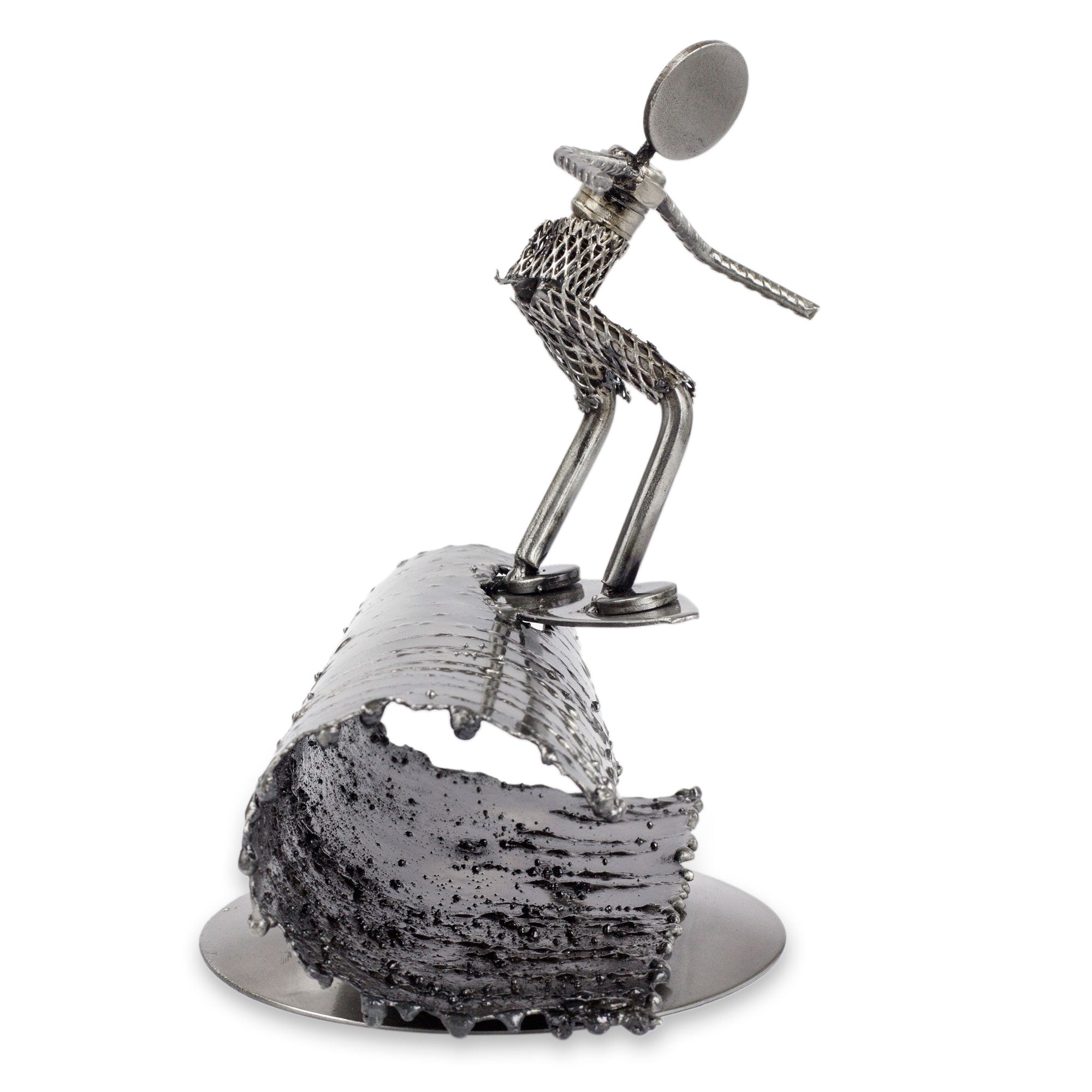 Premium Rustic Surfer Recycled Metal Sculpture - Handmade Art Piece
