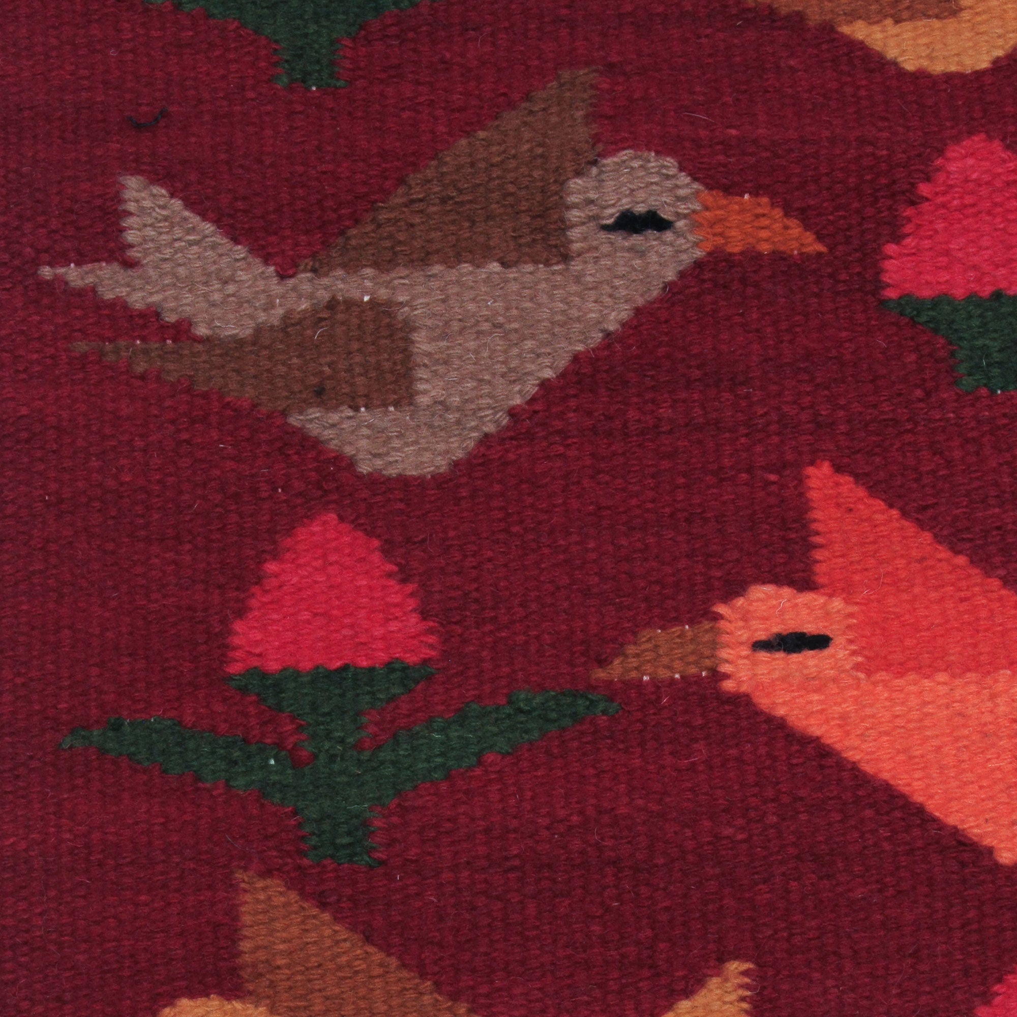 Premium Peruvian Handwoven Red Wool Rug with Birds - Nature-Inspired Art Piece (2x5)