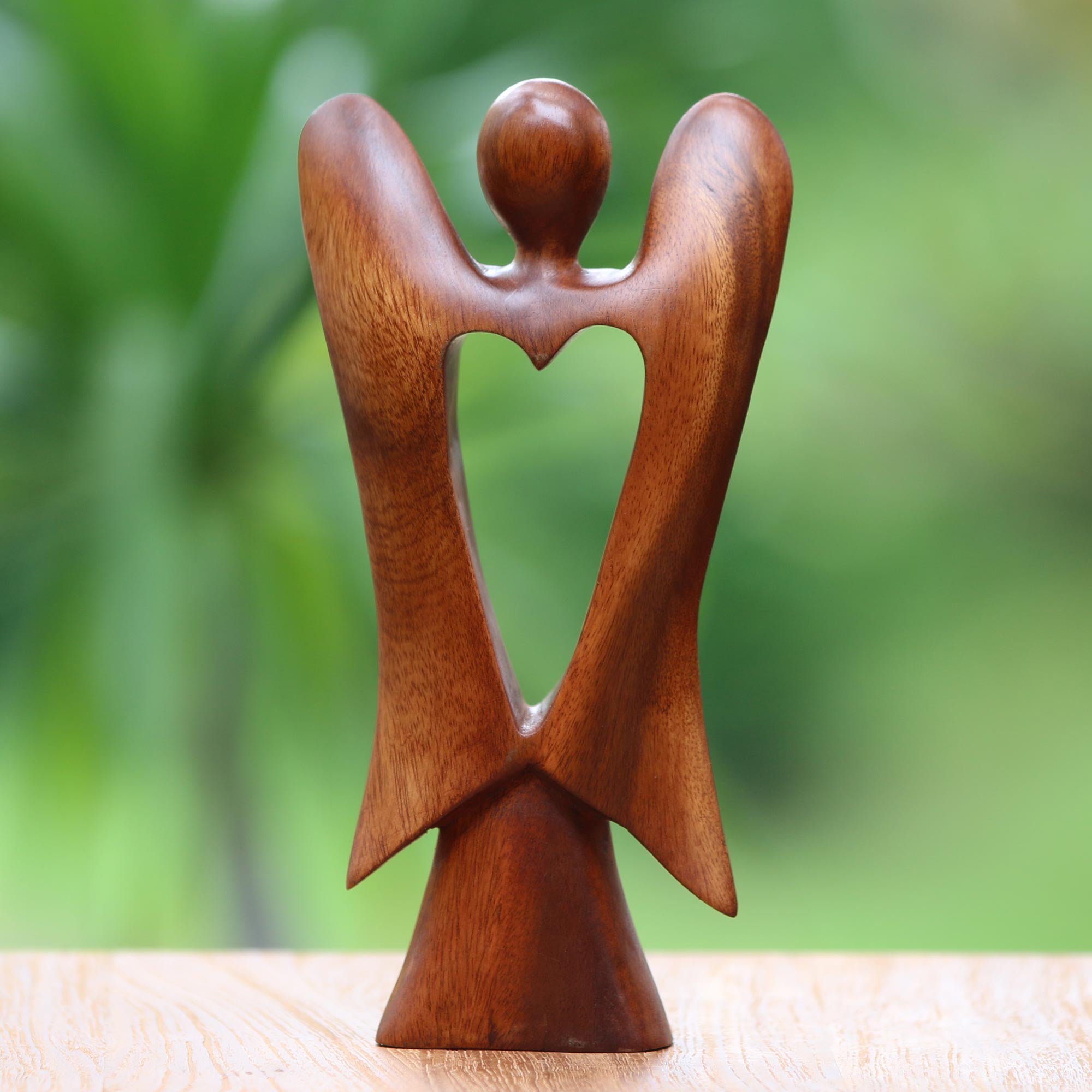 Premium Hand-Carved Angel Heart Sculpture - Serene Wooden Art