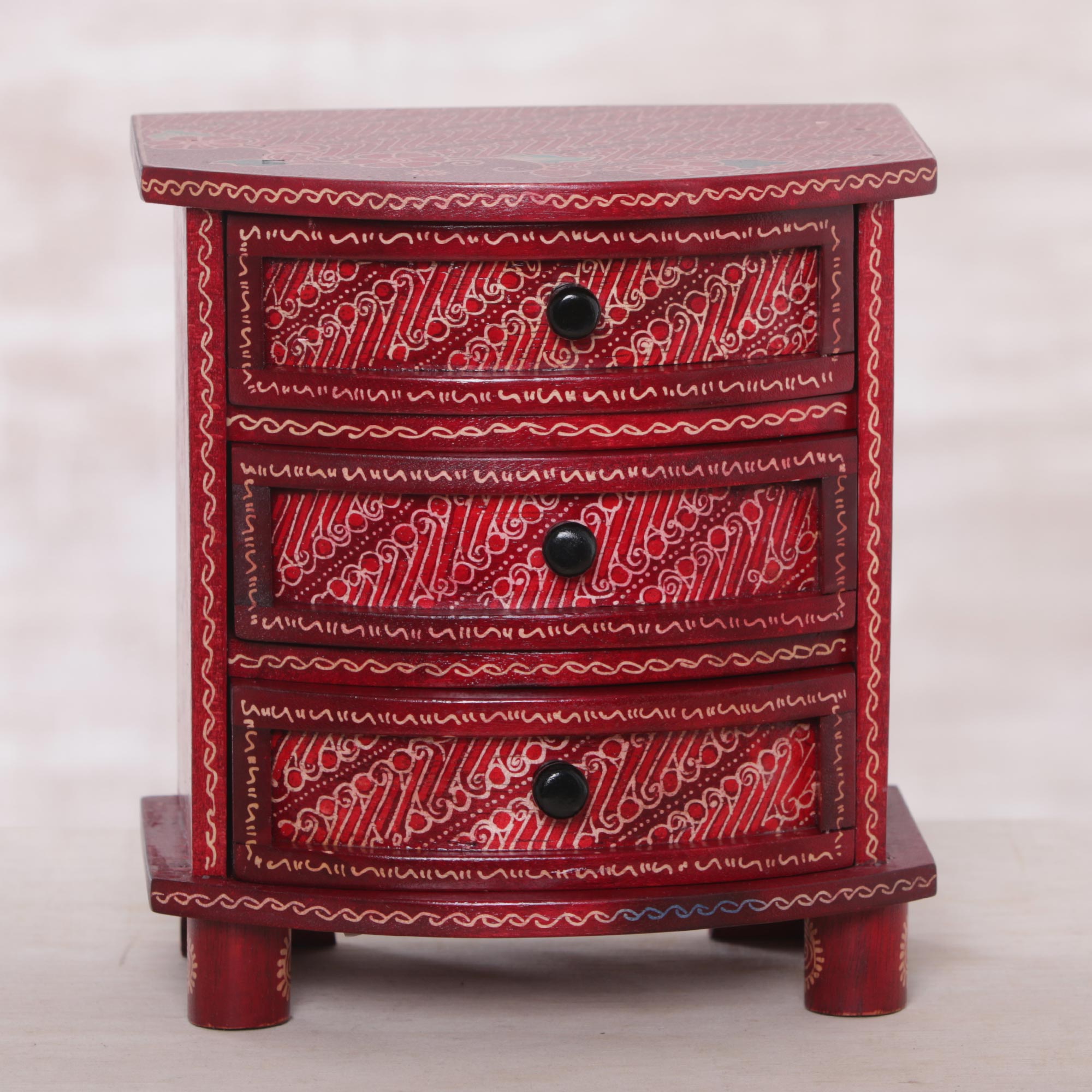 Premium Scarlet Scrolls Batik Jewelry Box - Handcrafted Parang Motif
