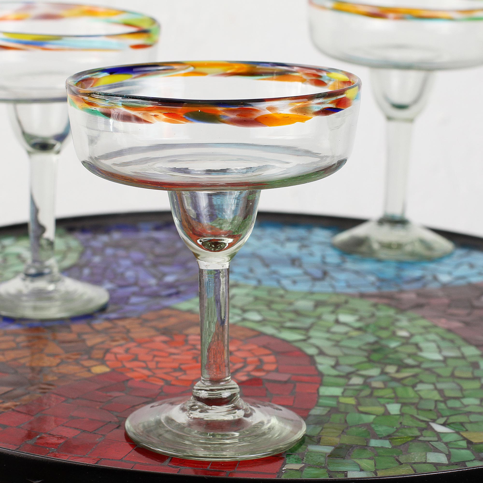 Premium Confetti Path Set of 6 Handblown Margarita Glasses - Ultimate Party Upgrade
