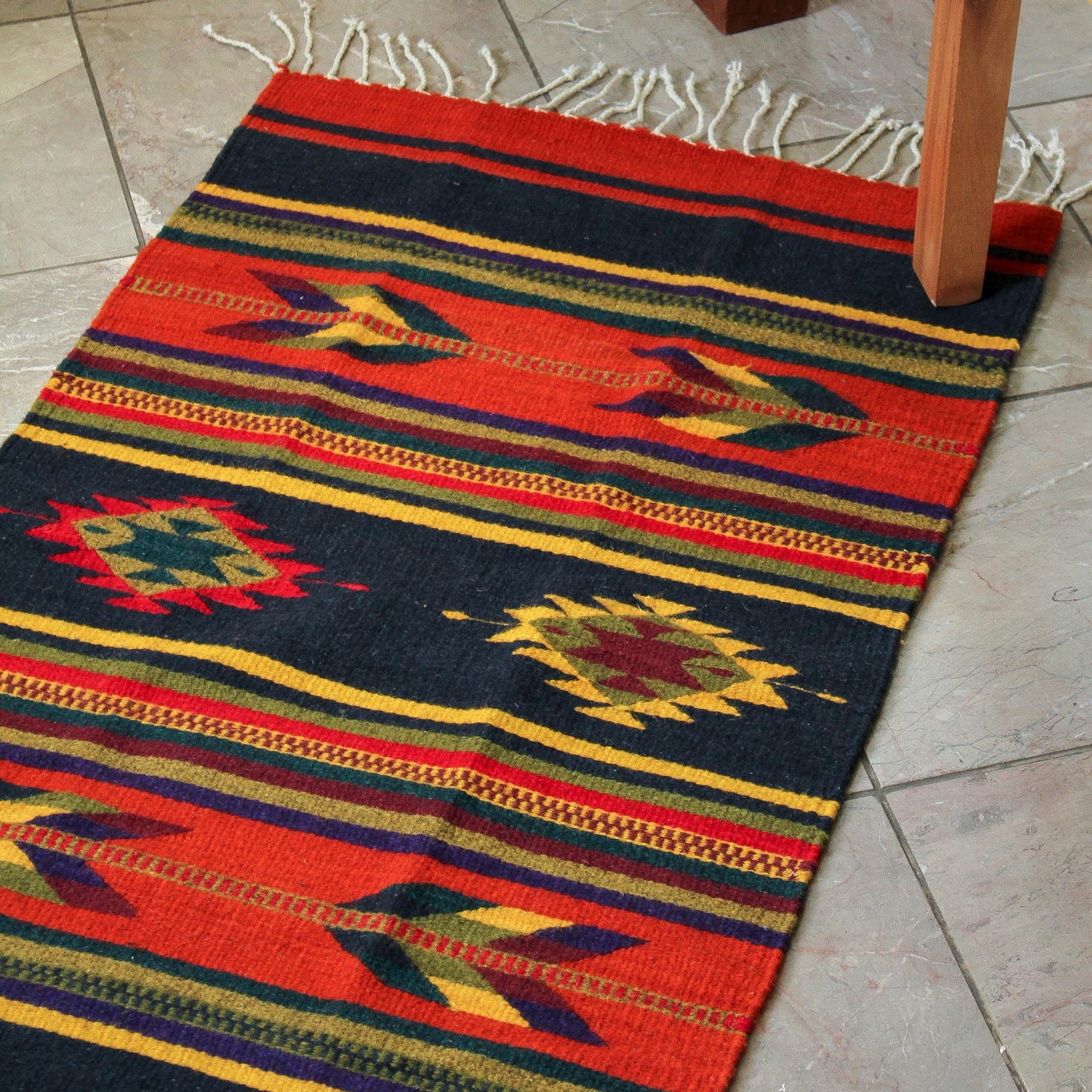 Premium Geometric Wool Rug - Handwoven in Mexico (2x3)