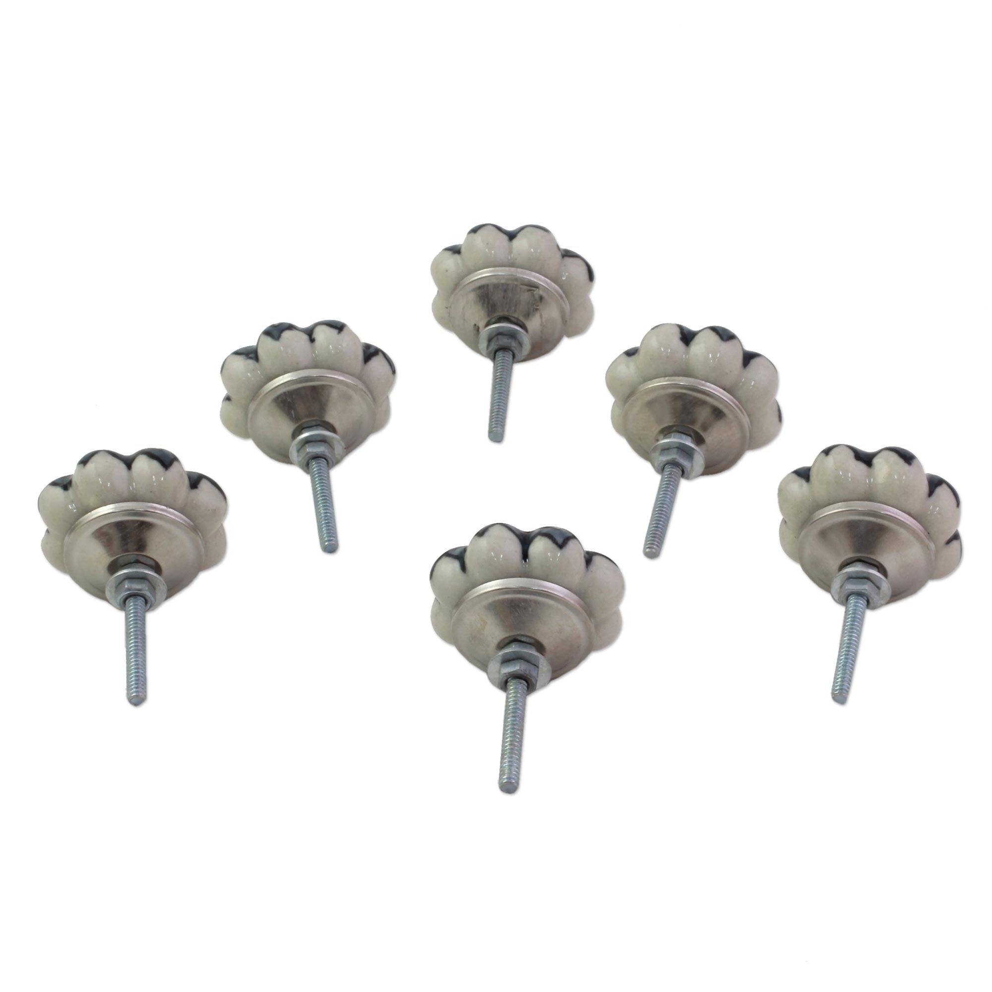 Premium Floral Grey Ceramic Cabinet Knobs – Handcrafted Set of 6