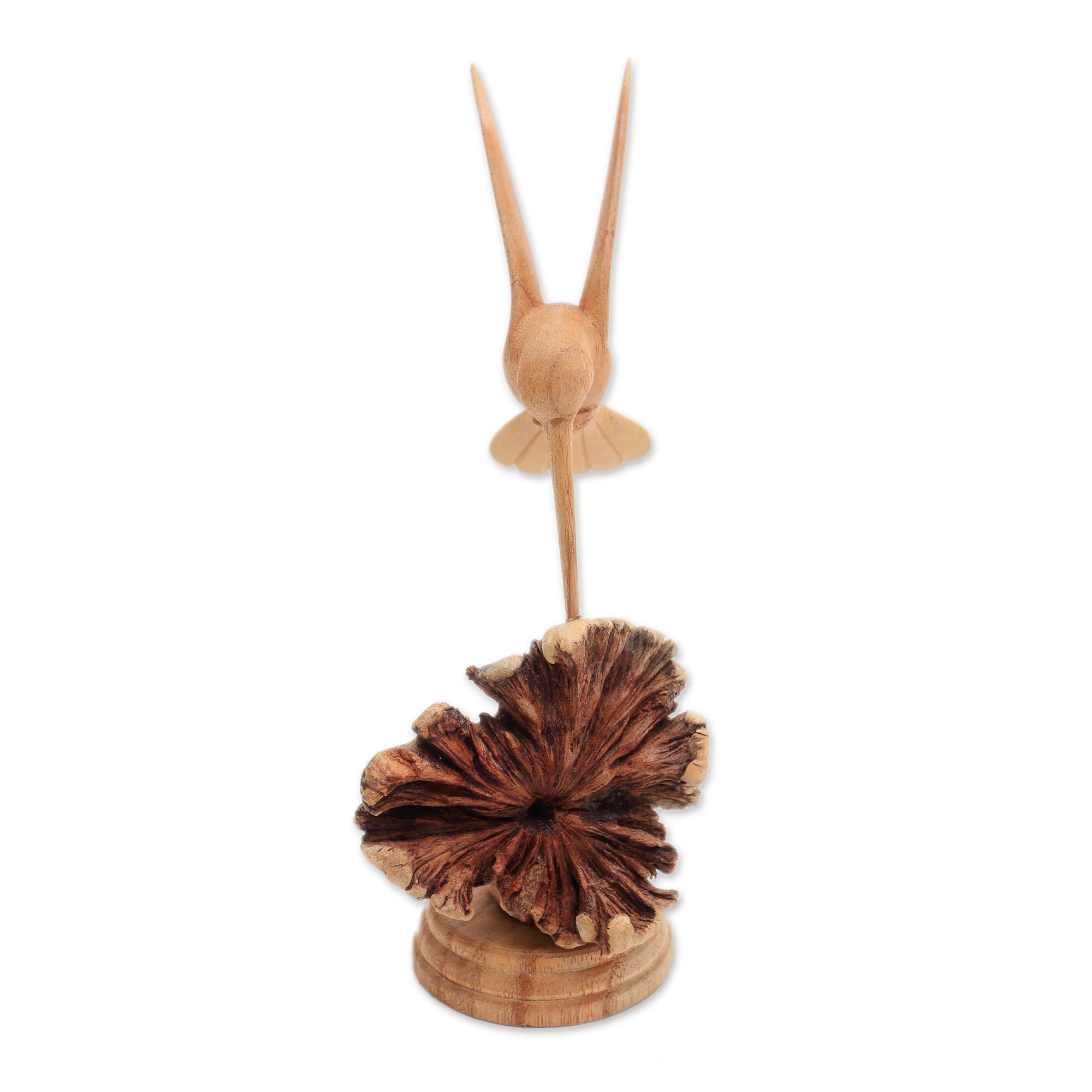 Premium Hand-Carved Hummingbird Sculpture - Eco-Friendly Wood Art from Bali