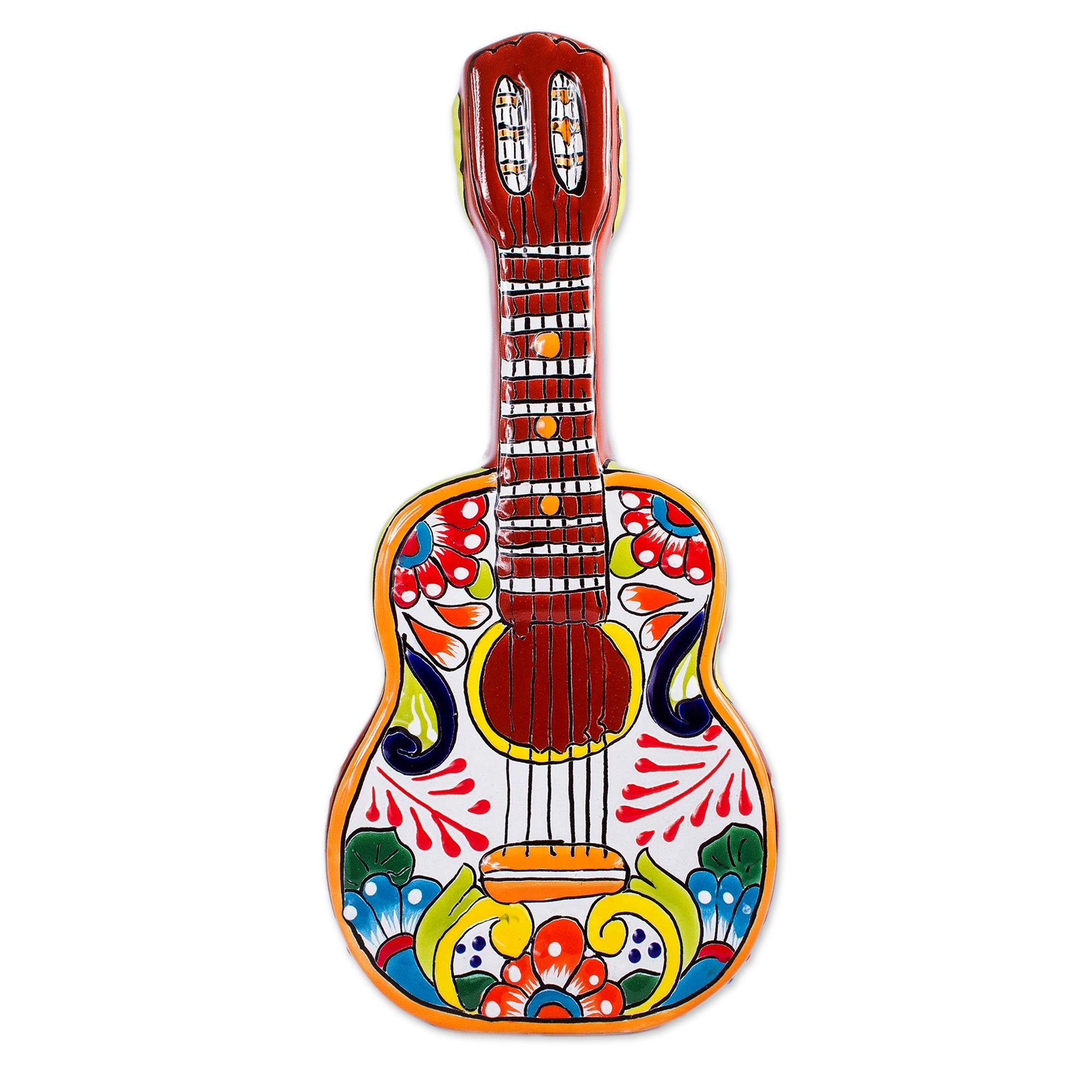 Premium Talavera-Style Ceramic Guitar Wall Art from Mexico