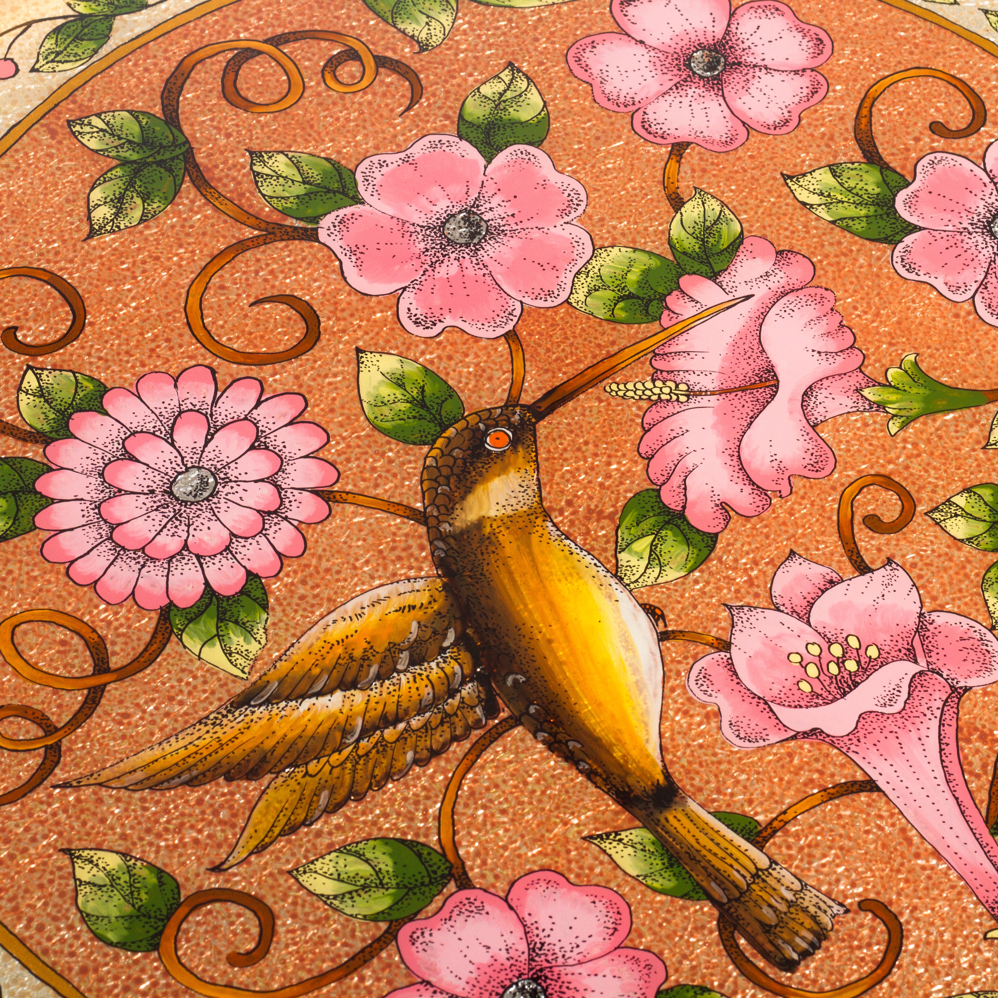 Premium Reverse-Painted Glass Tray with Highland Hummingbird Motif
