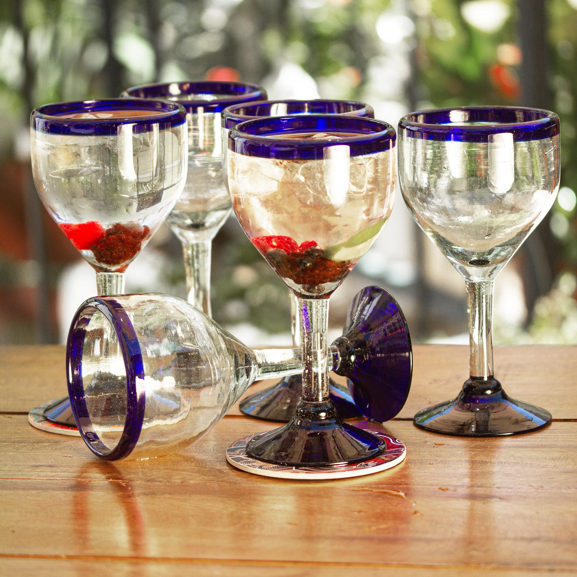 Premium Cobalt Elegance: Set of Six Eco-Friendly Hand-Blown Wine Goblets