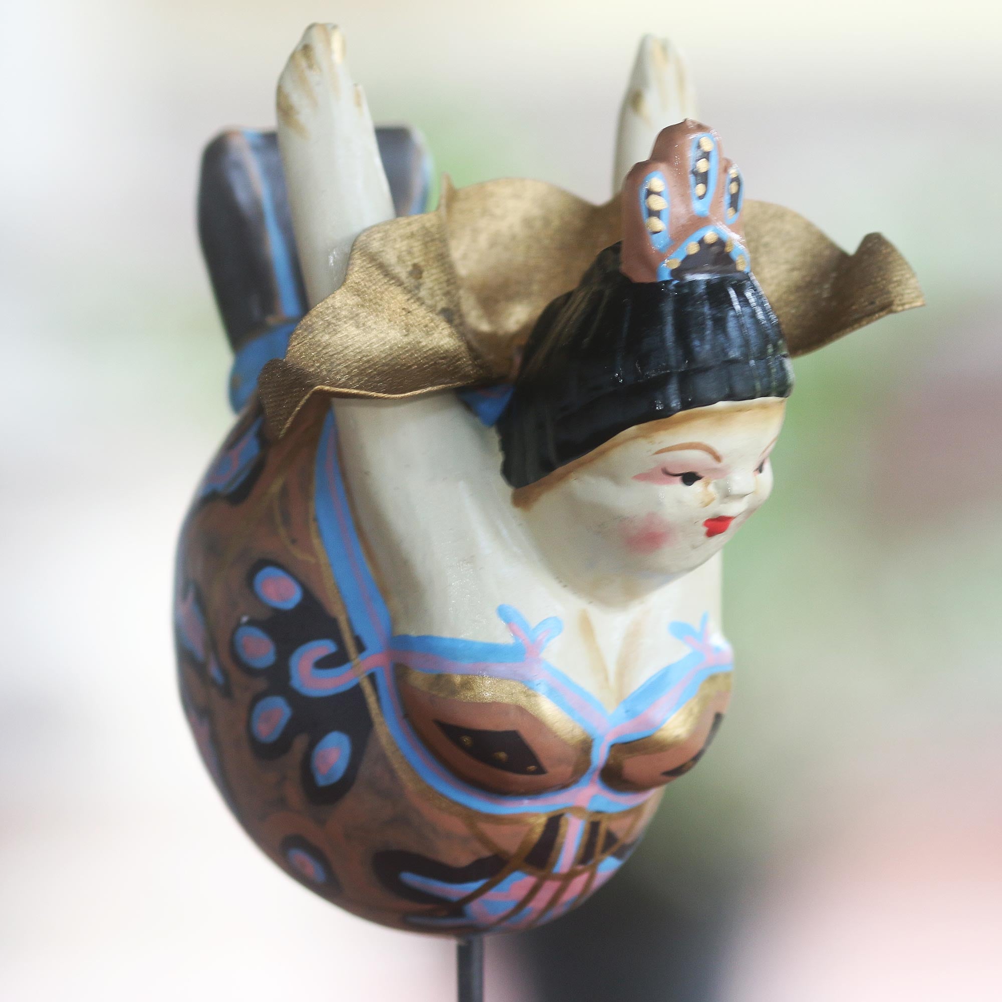 Premium Hand-Carved Peach Flying Lady Sculpture - Beige Albesia Wood Art from Indonesia