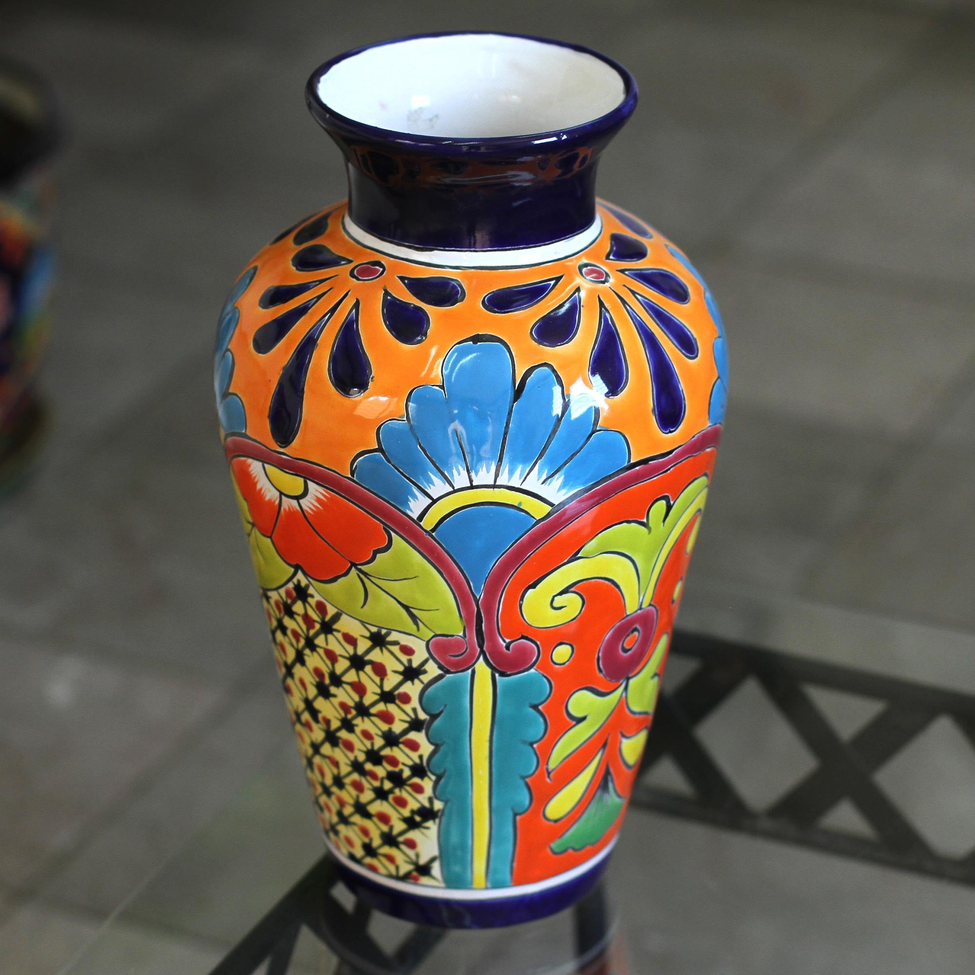 Premium Handcrafted Talavera-Style Ceramic Vase - Vibrant Floral Design