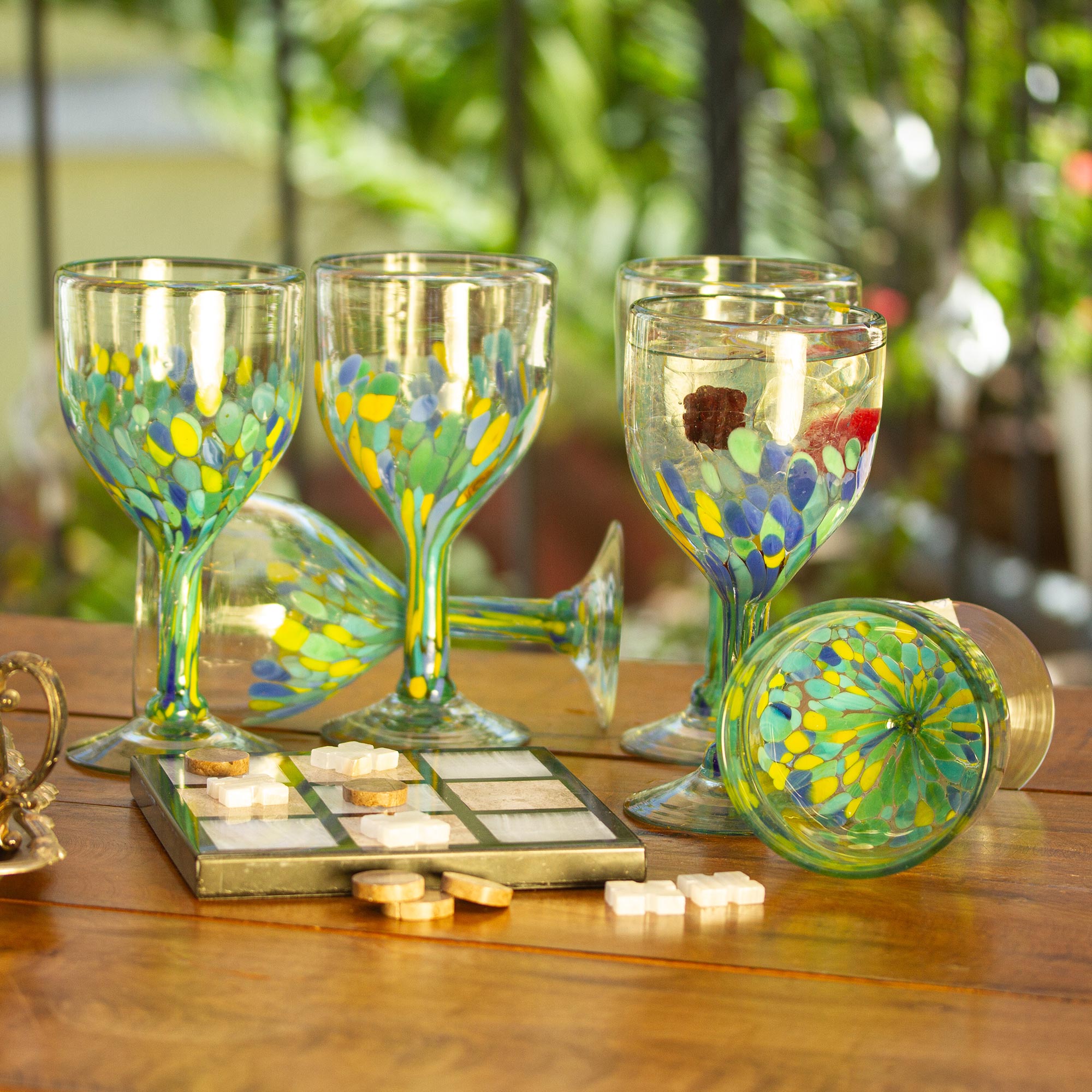 Premium Tropical Confetti Recycled Wine Glasses - Handcrafted in Mexico (Set of 6)