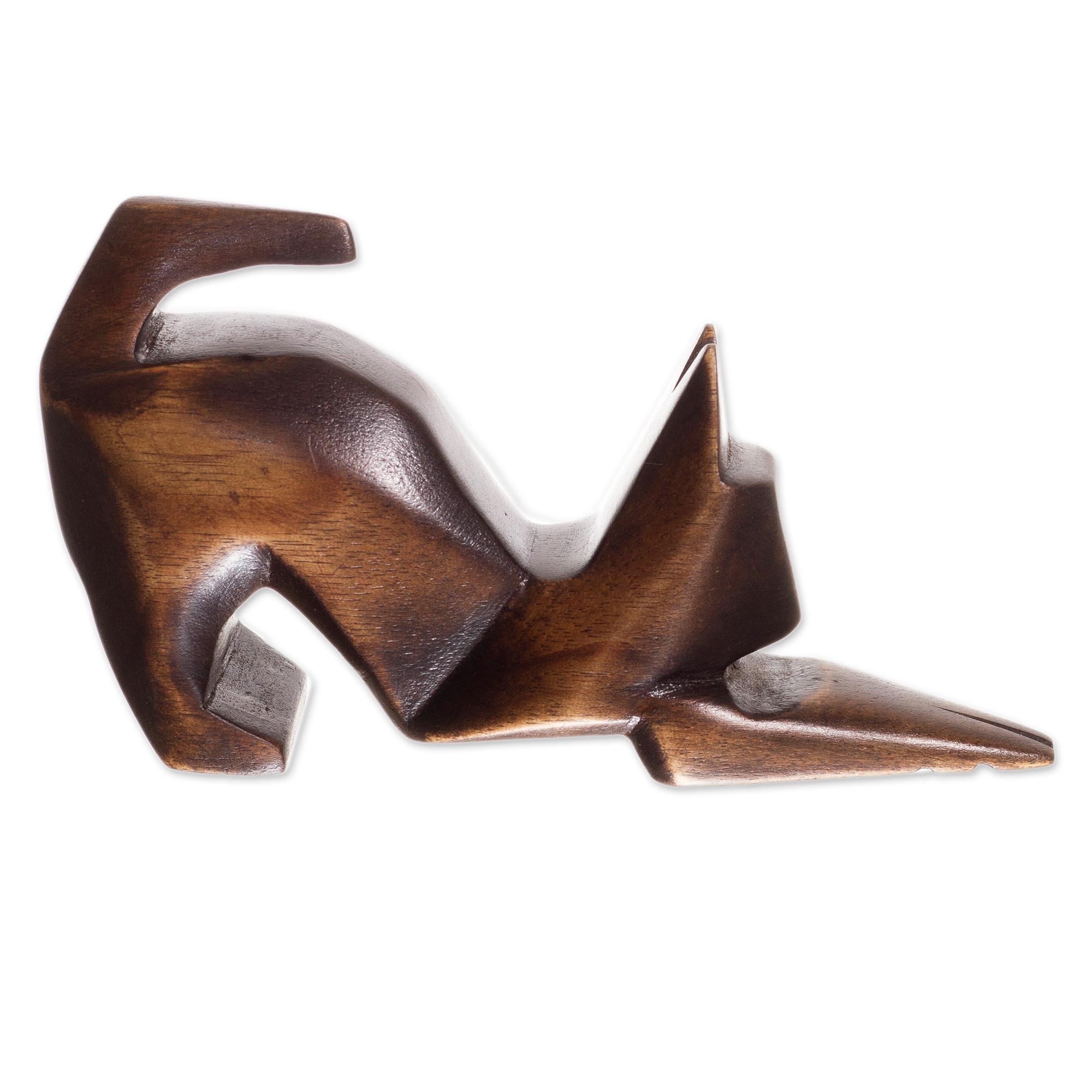 Premium Hand-Carved Cedar Wood Cat Sculpture – Minimalist Art from Peru