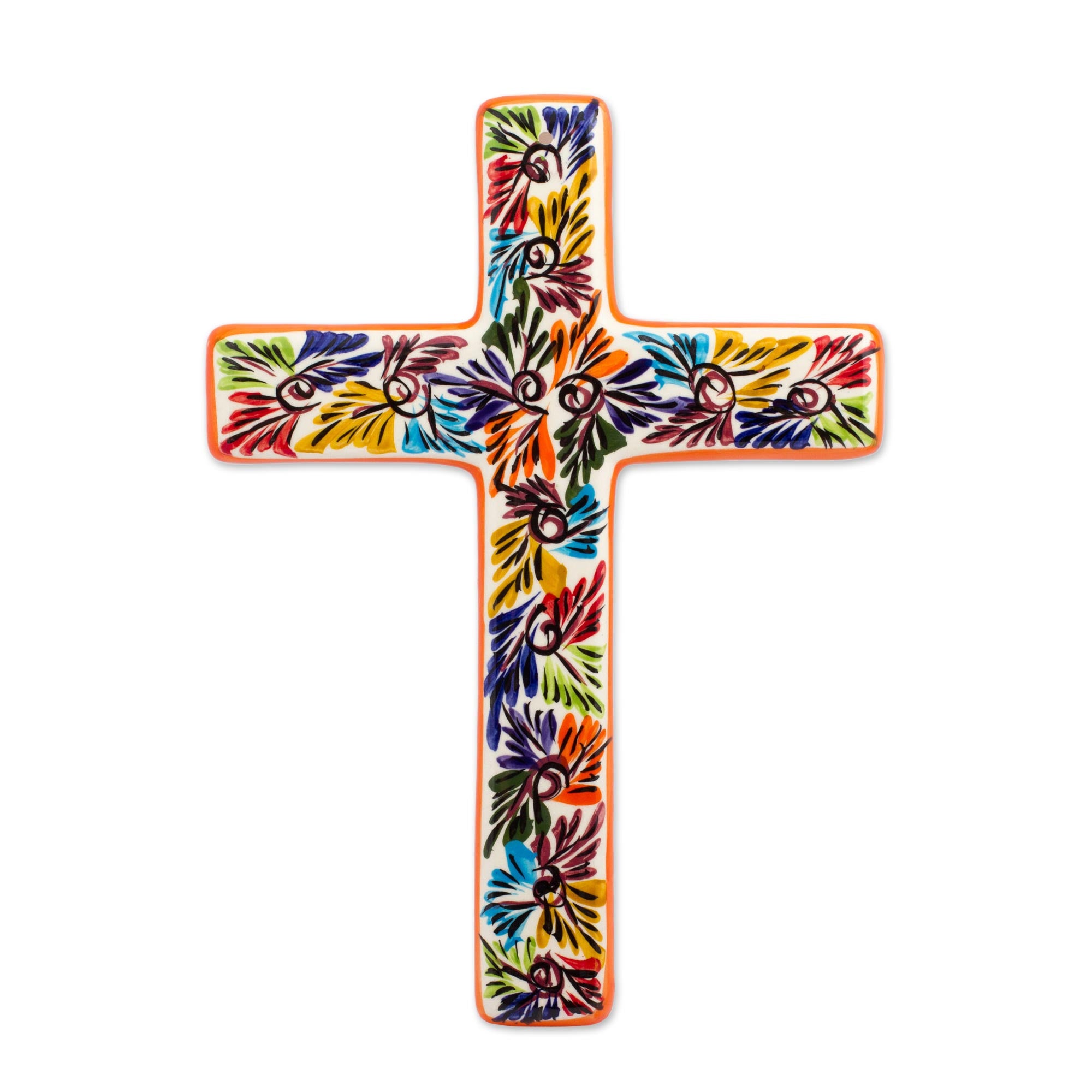 Premium Handcrafted Multicolored Ceramic Wall Cross - Spiritual Artisan Decor from Mexico
