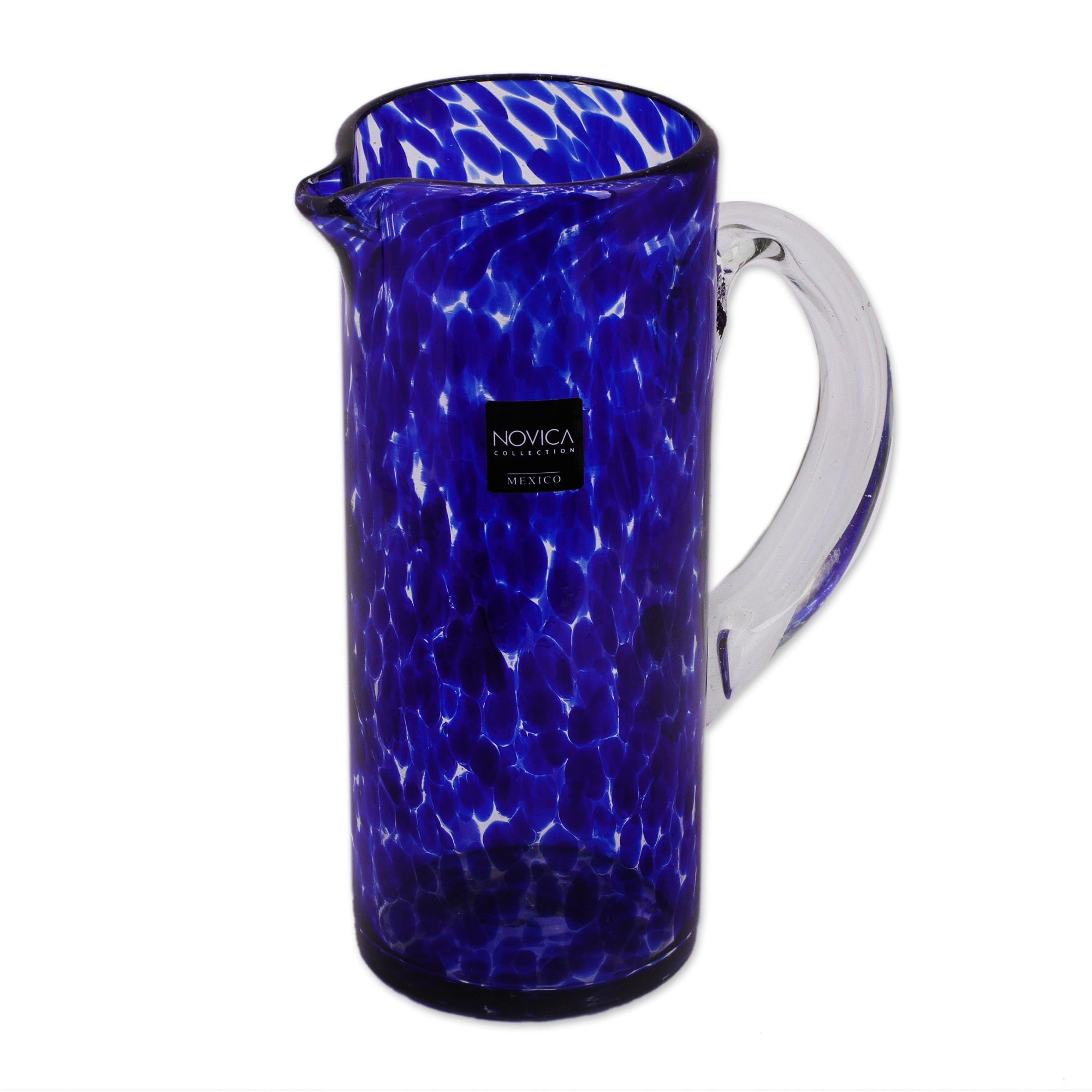 Premium Hand-Blown Cobalt Glass Pitcher - 33 Oz, Artisan Crafted in Mexico