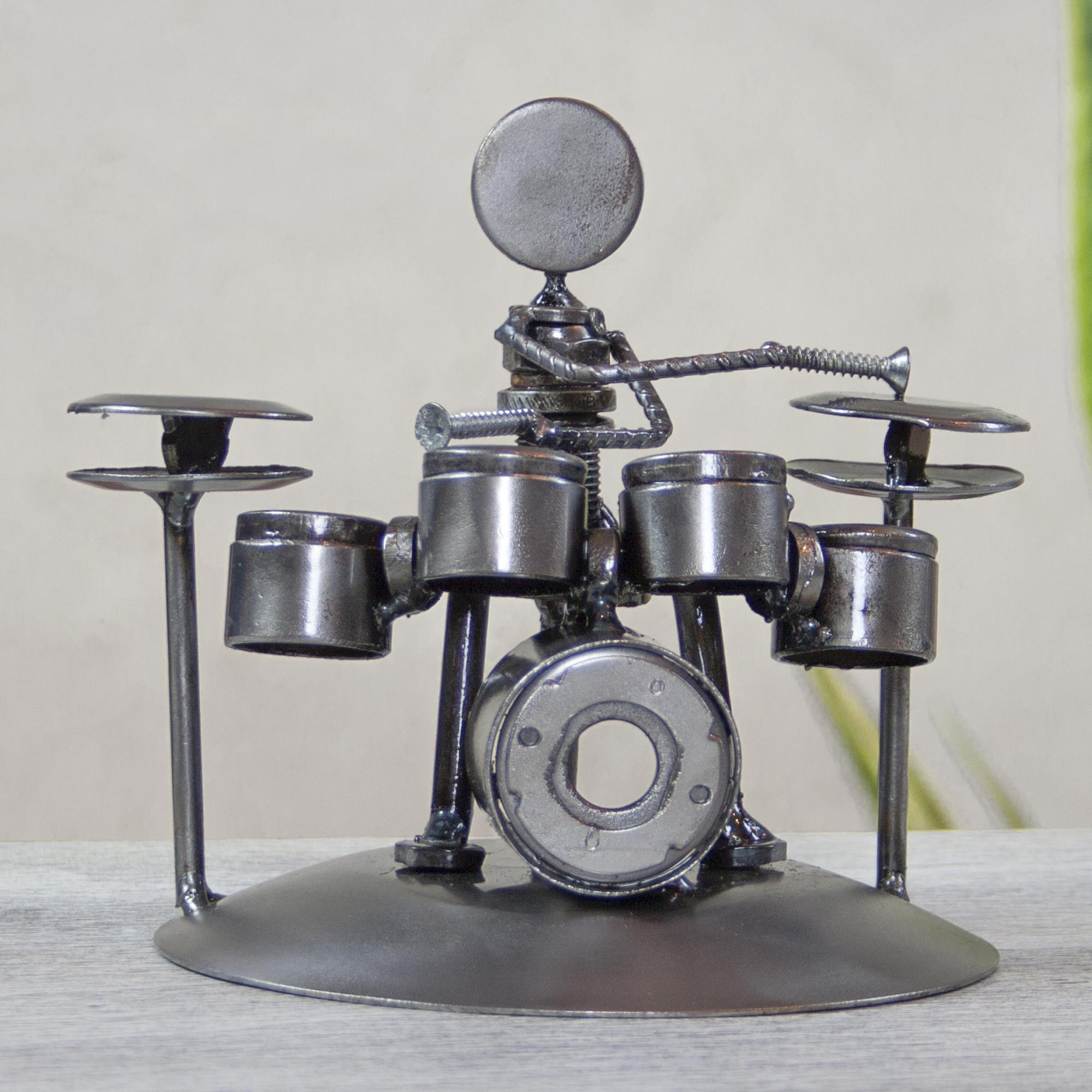 Premium Rustic Drummer Sculpture - Upcycled Auto Parts Art