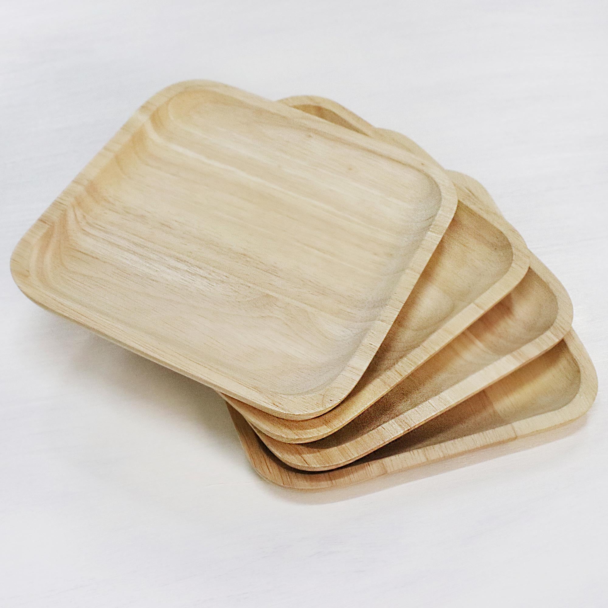 Premium Natural Squares 4 Handcrafted Wooden Plates – Eco-Friendly Artisan Design