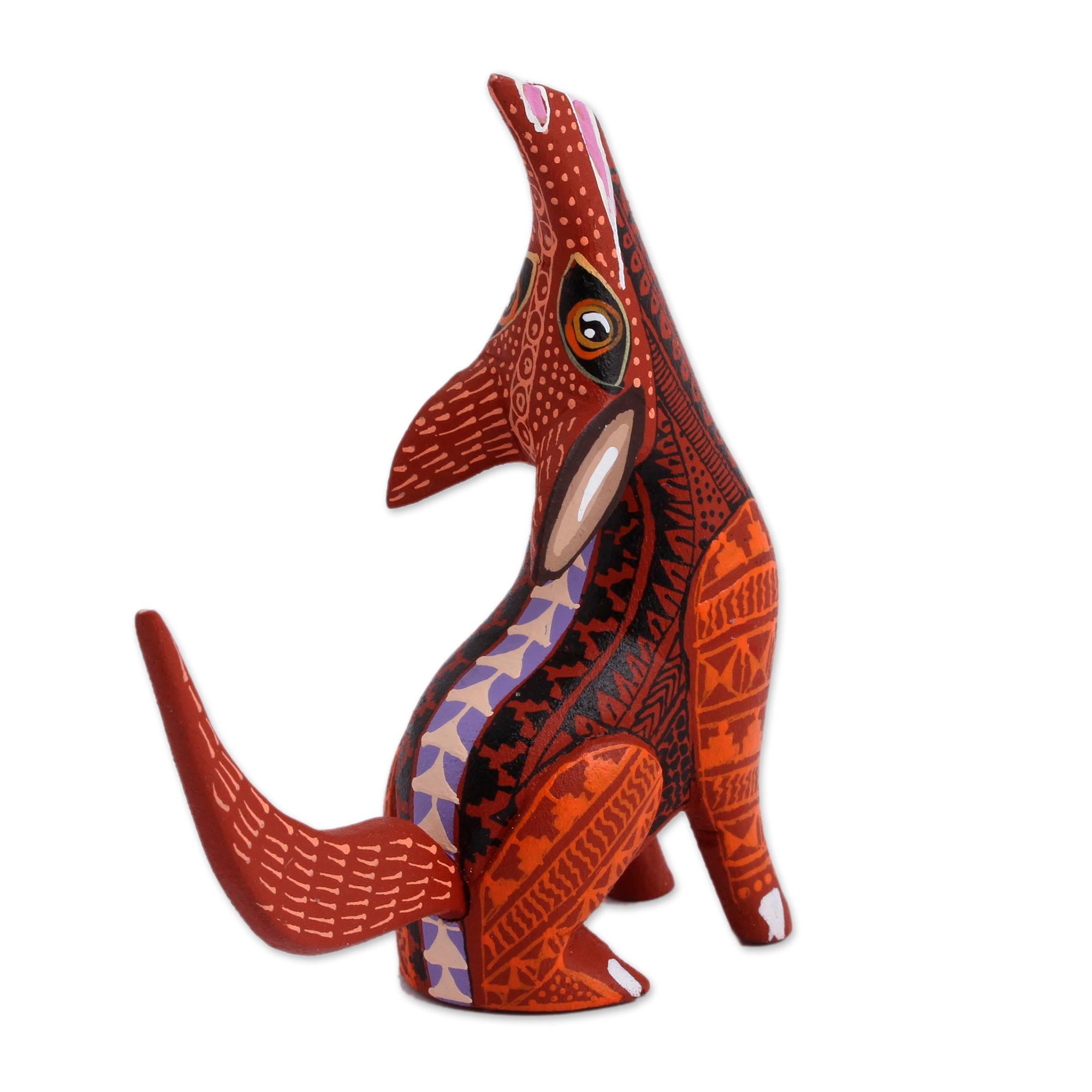 Premium Hand-Crafted Coyote Alebrije Figurine - Mexican Folk Art in Vibrant Red & Orange