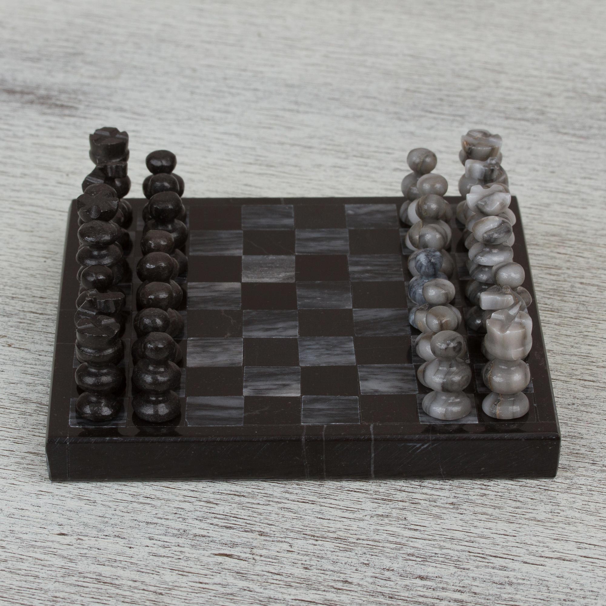 Premium Handcrafted Mini Marble Chess Set in Black & Grey - Ultimate Brain Teaser
