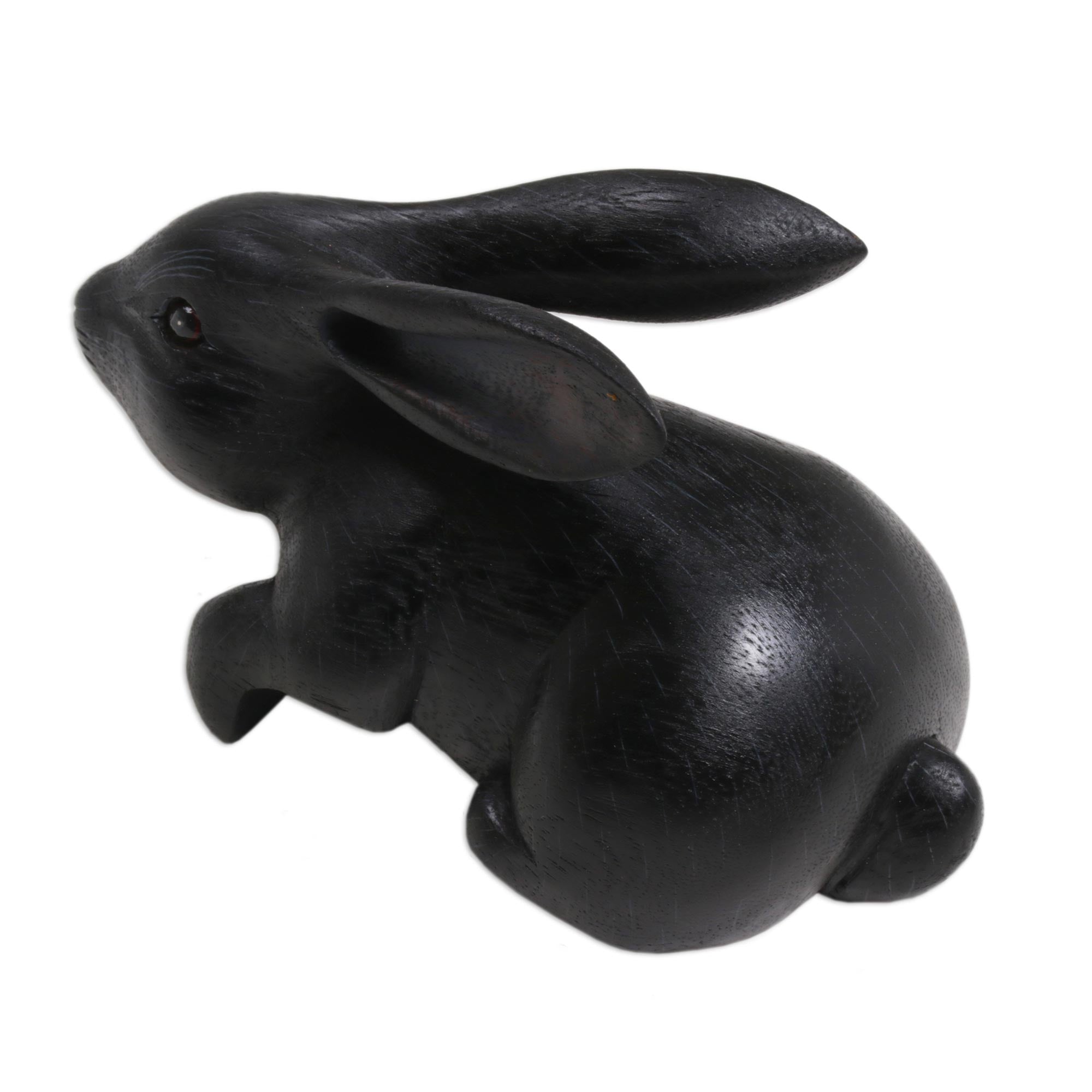 Premium Black Suar Wood Rabbit Sculpture - Handcrafted in Bali