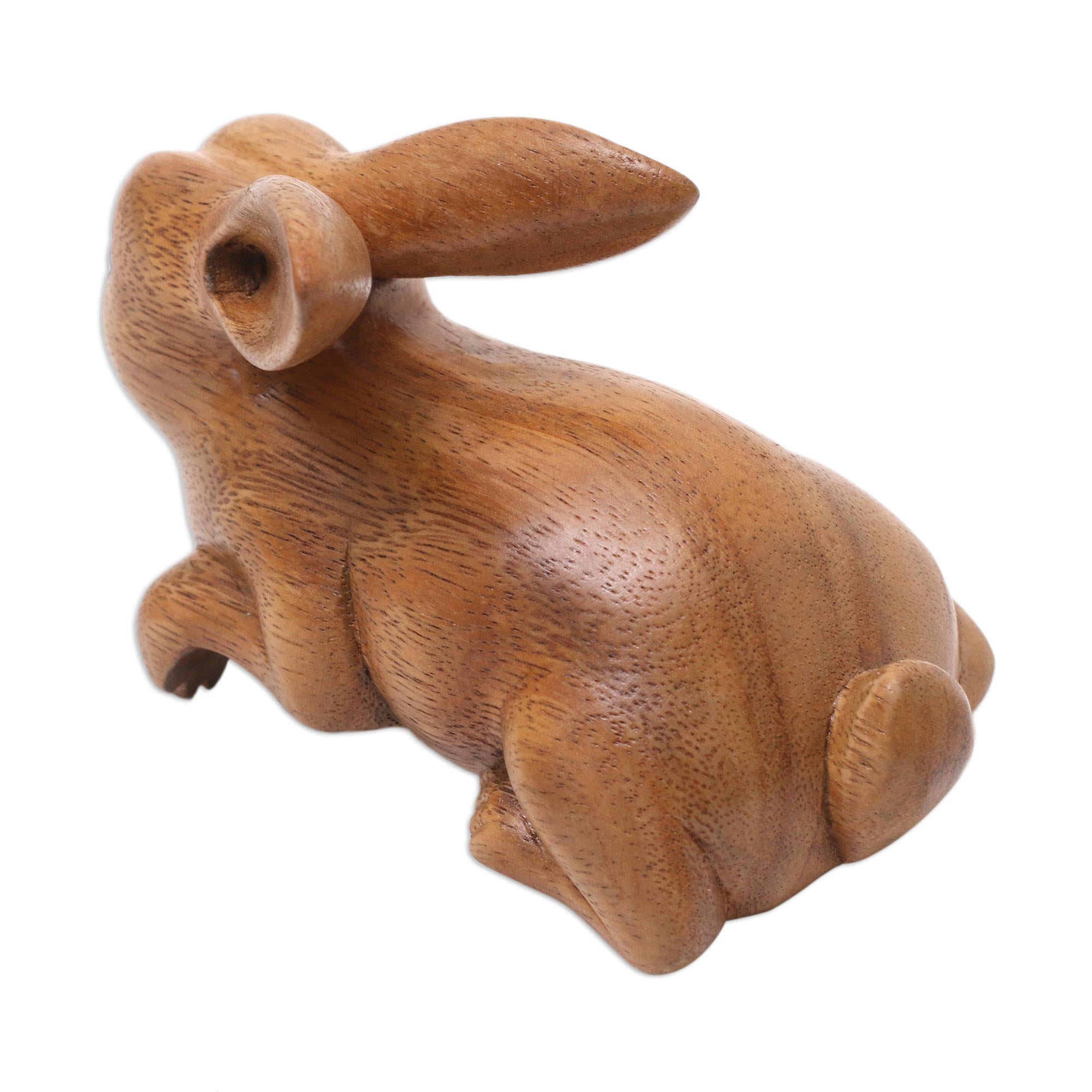 Premium Handcrafted Suar Wood Rabbit Sculpture from Bali - Curious Brown Rabbit