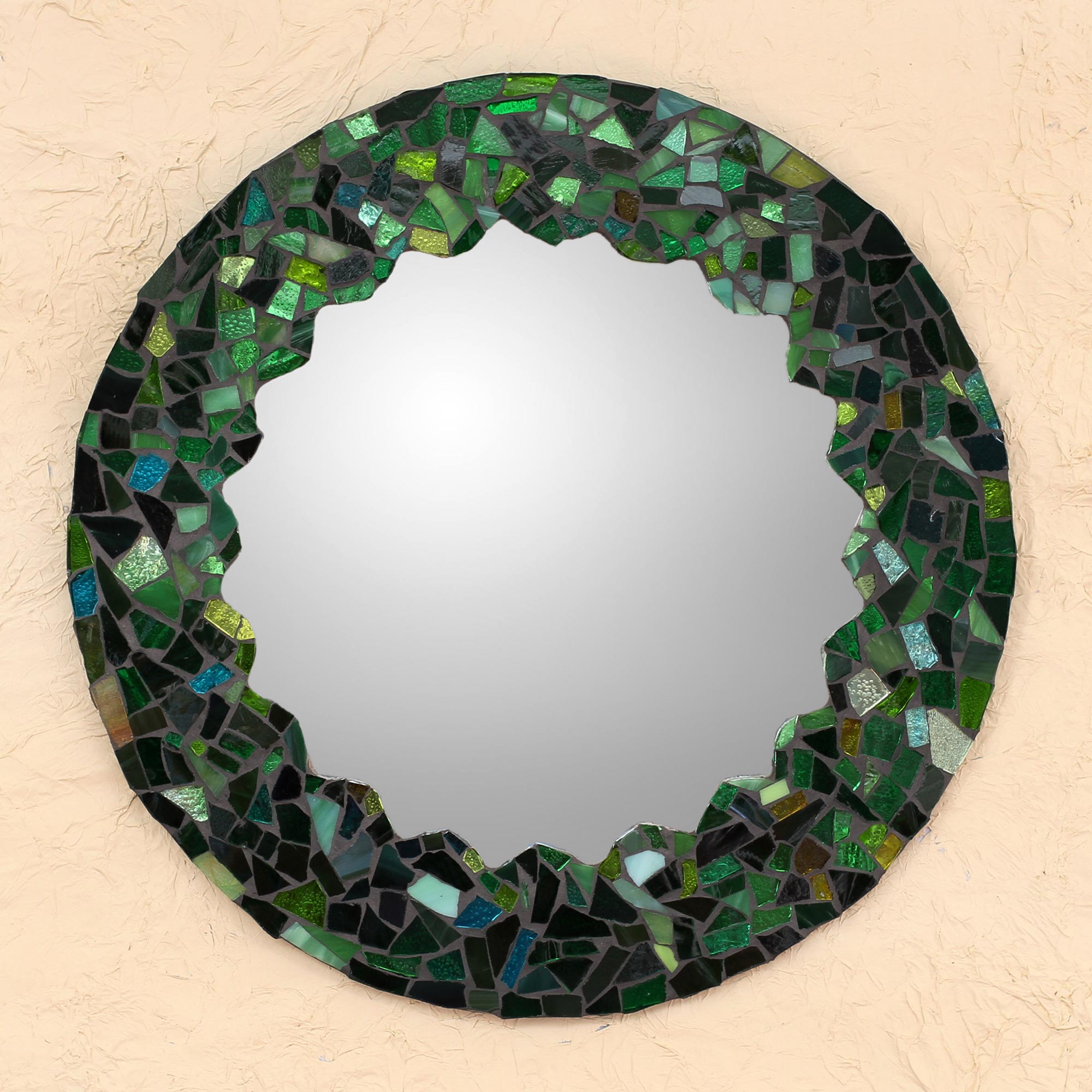 Premium Handcrafted Emerald Green Glass Mosaic Wall Mirror – Mexican Artisan Craft